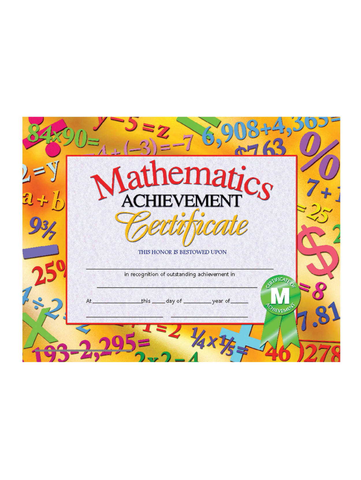 Hayes Publishing Certificates Mathematics Achievement 8 12 X 11 Multicolor Pre K To Grade 12 Pack Of 30 Office Depot