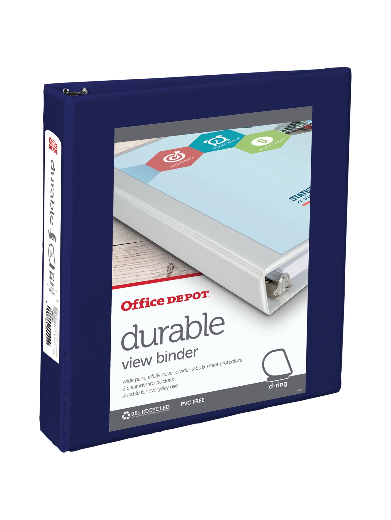 Office Depot Brand Durable View 3 Ring Binder 1 12 D Rings 60percent Recycled Blue Office Depot
