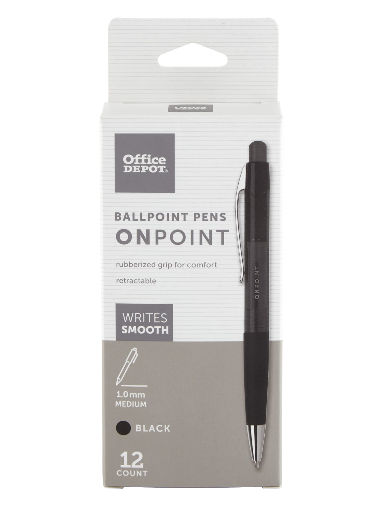 Office Depot Soft Grip Retractable Ballpoint Pens Medium Point 1 0 Mm Black Barrel Black Ink Pack Of 12 Office Depot