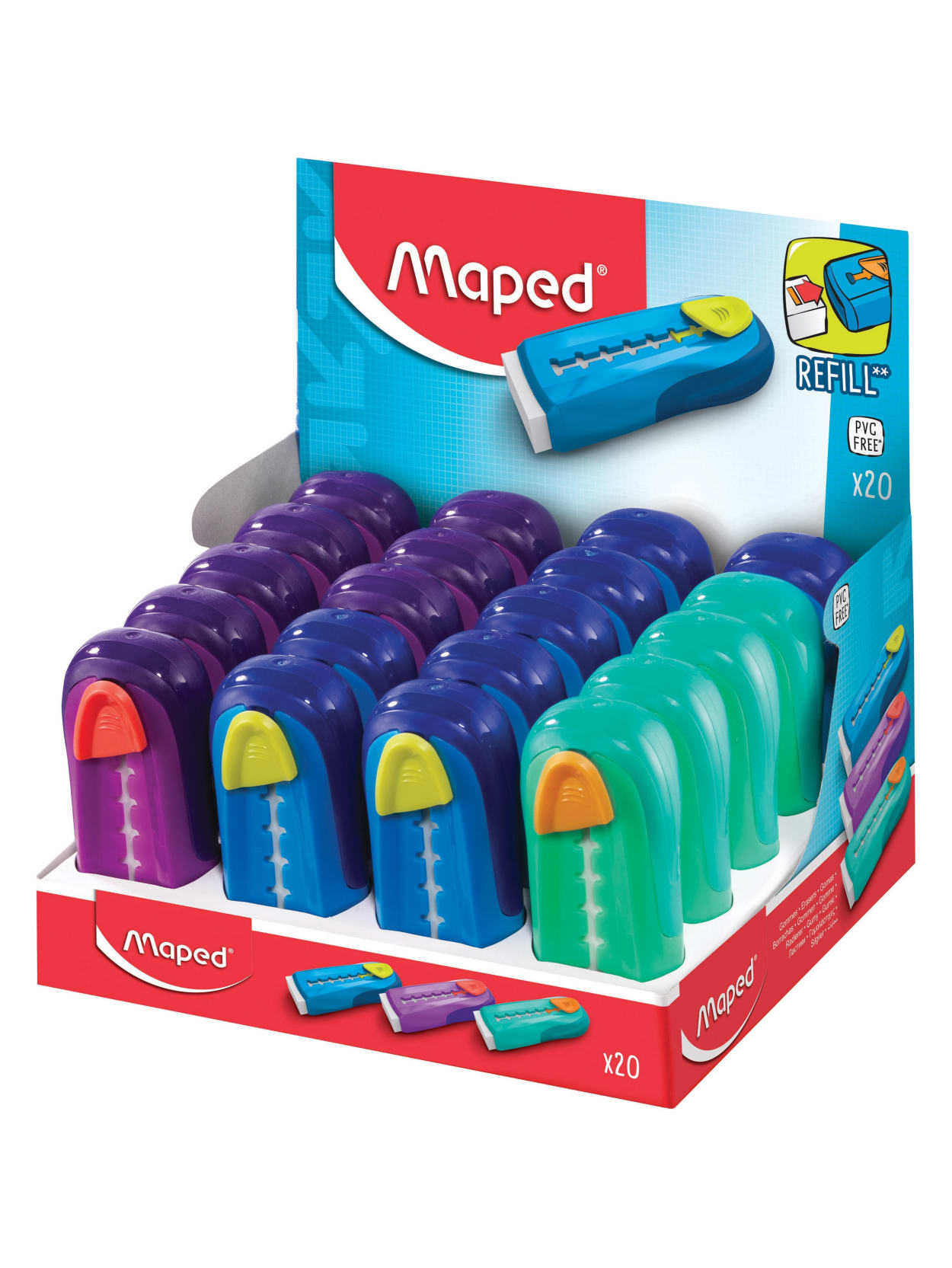 Universal Gomstick Eraser Display 20pcs Ast Office Depot Refillable with a standard format eraser (technic 600 & technic expert). helix