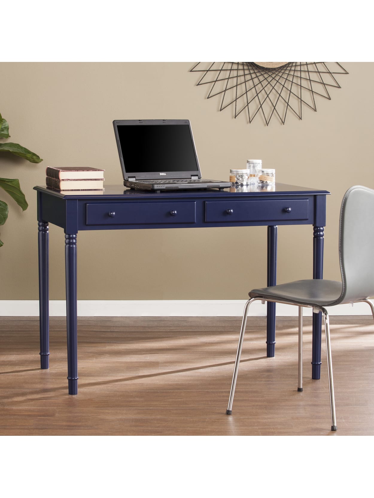 Southern Enterprises Janice Farmhouse 2 Drawer Writing Desk Navy Office Depot