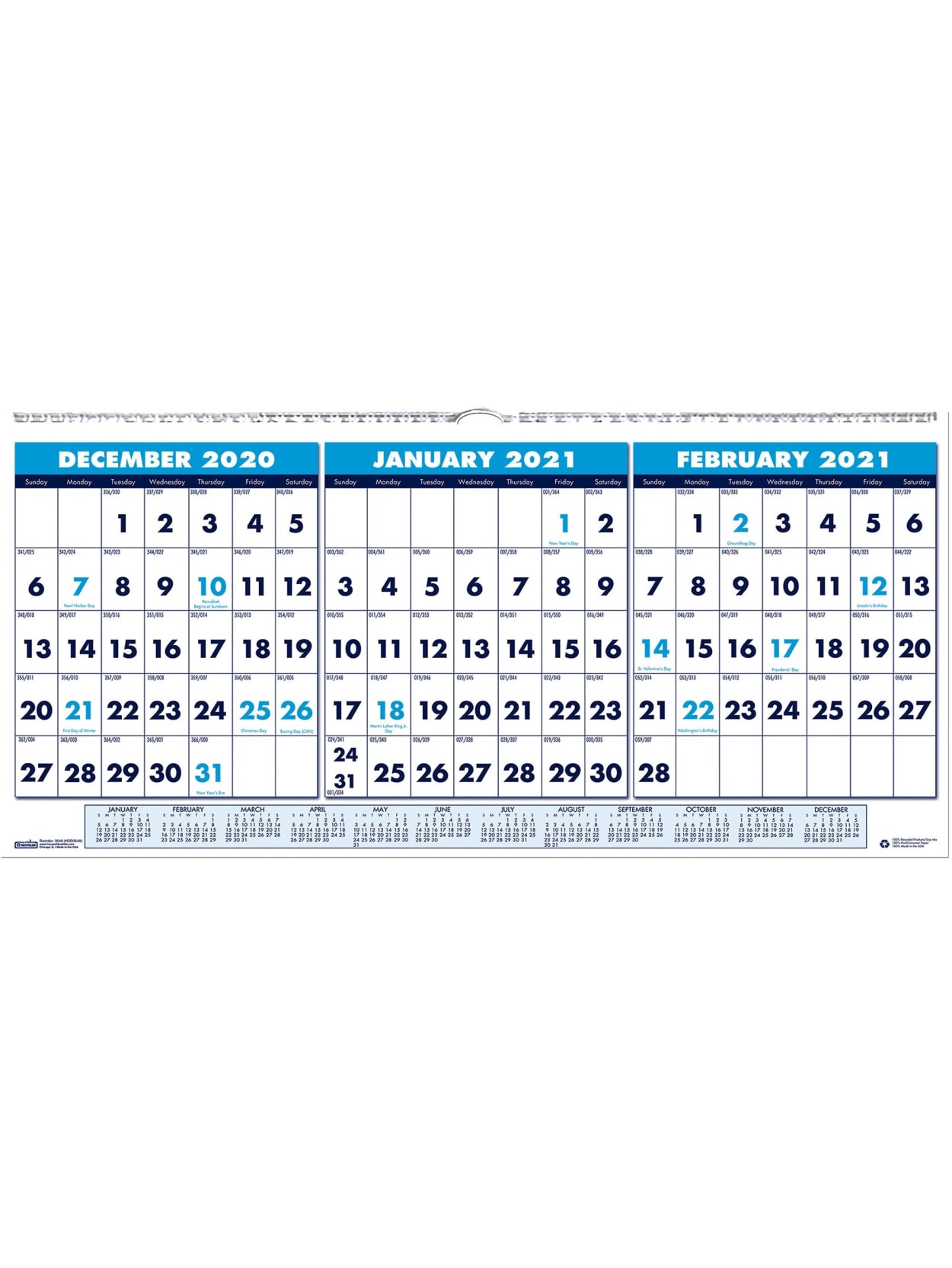 House Of Doolittle 3 Month Horizontal Wall Calendar Julian Dates