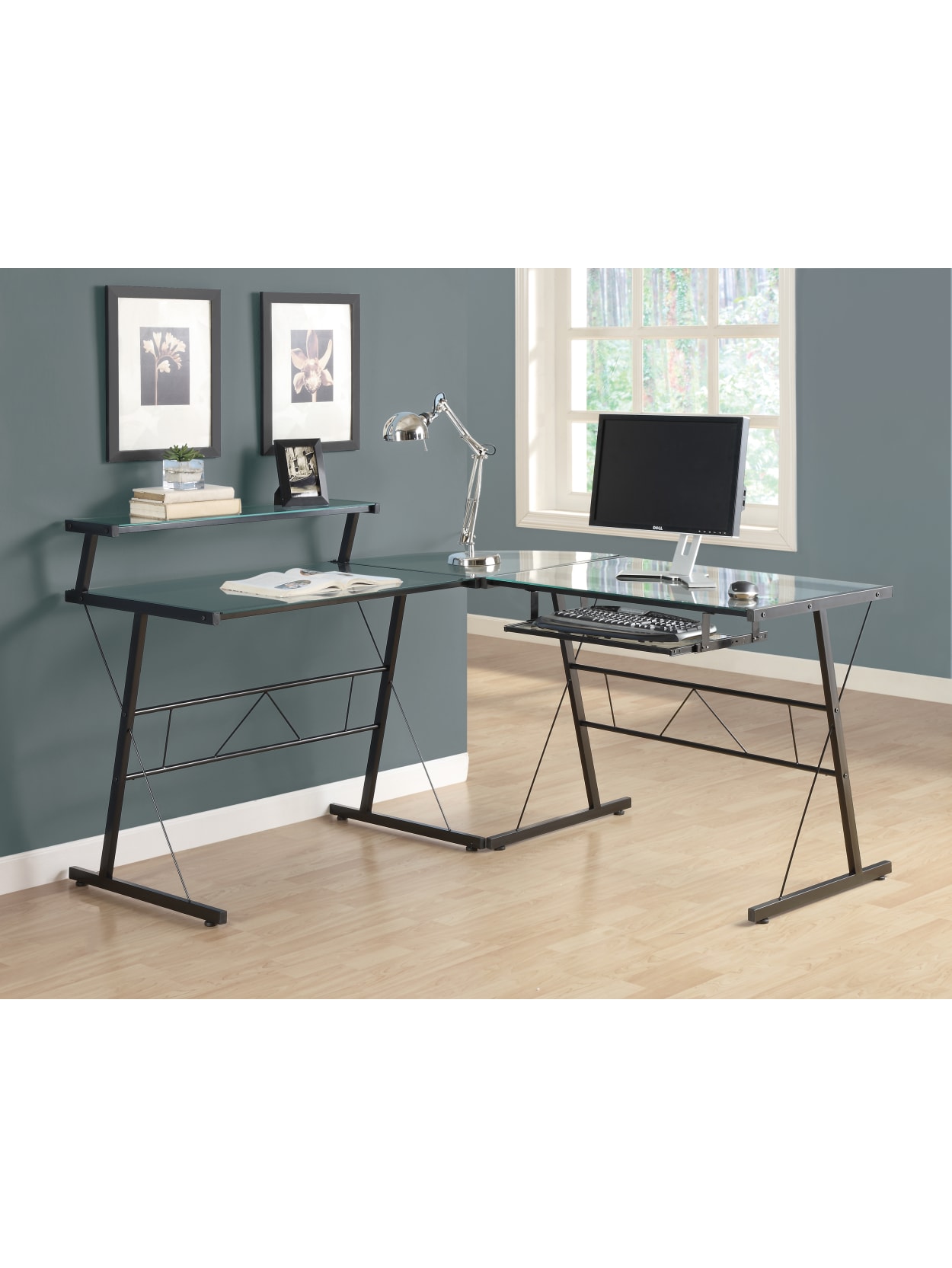 Monarch Specialties L Shaped Glass Computer Desk Clearblack Office Depot