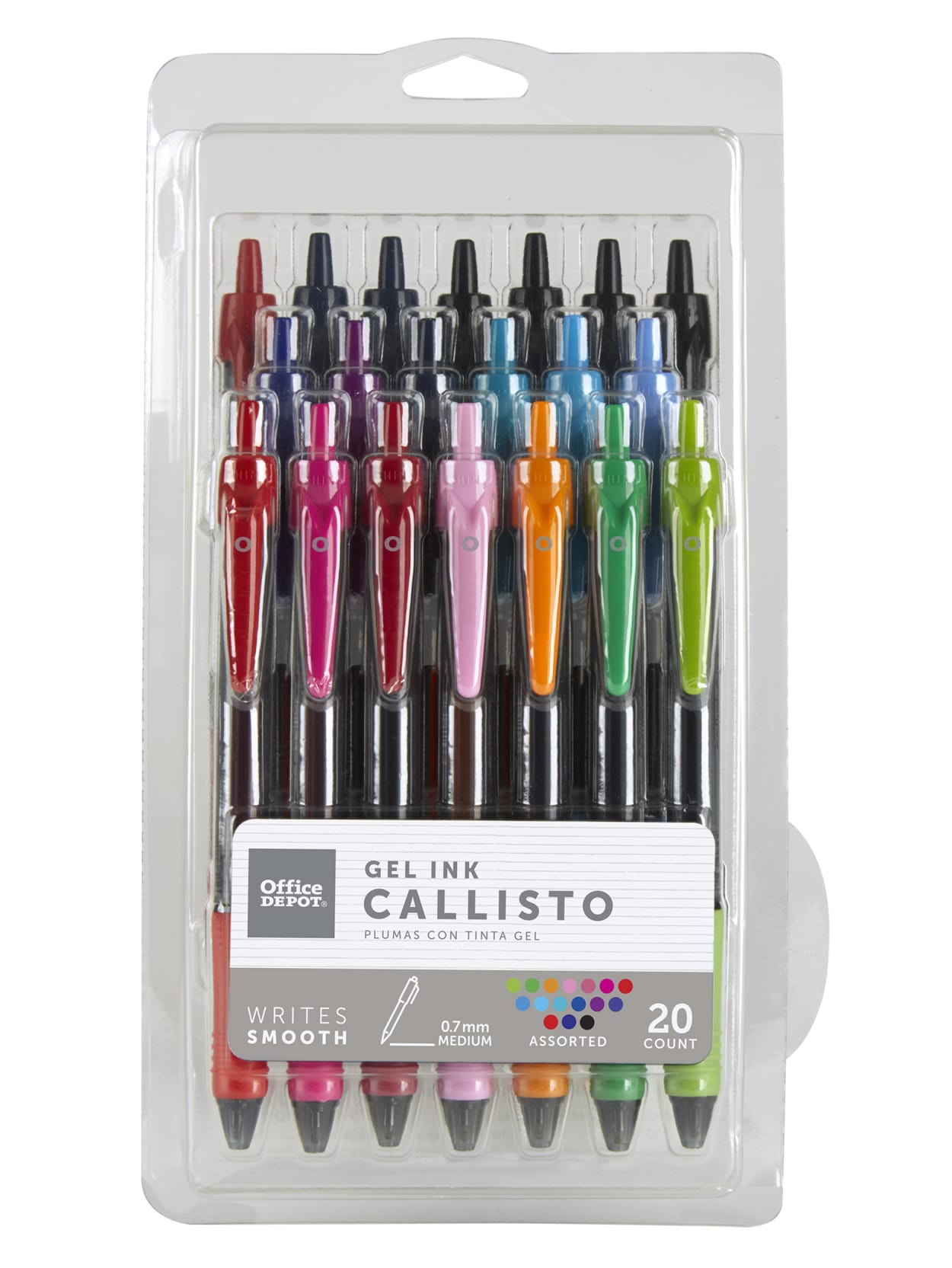 Office Depot Brand Callisto Retractable Gel Ink Pens Medium Point 0 7 Mm Visible Ink Supply Assorted Fashion Ink Colors Pack Of 20 Office Depot