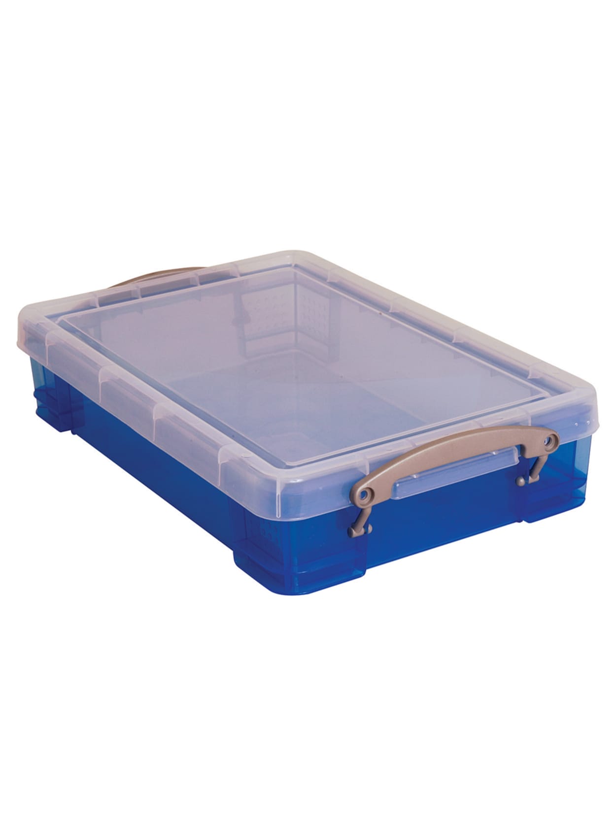 Really Useful Box Plastic Storage Container With Built In Handles And Snap Lid 4 Liters 14 12 X 10 14 X 3 14 Transparent Blue Office Depot