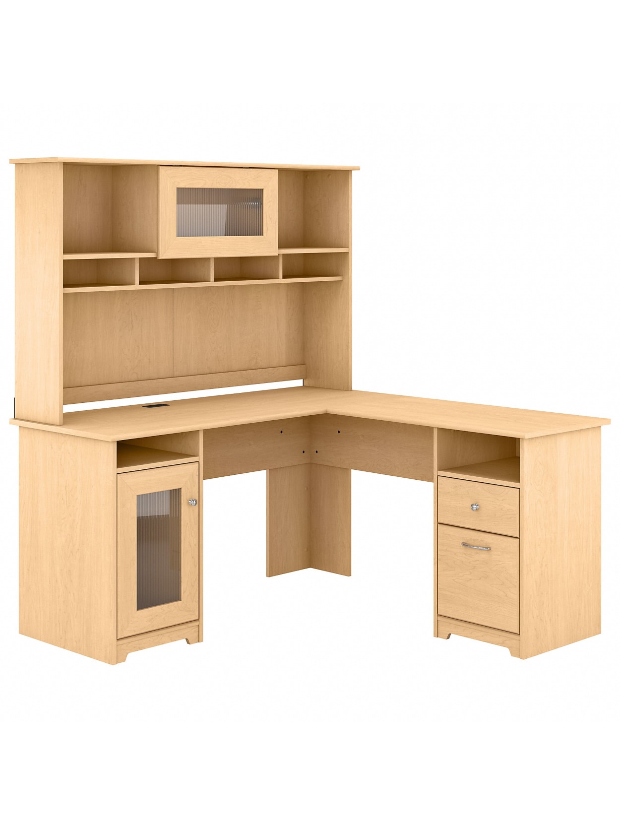Bush Furniture Cabot 60 W L Shaped Computer Desk With Hutch Natural Maple Standard Delivery Office Depot