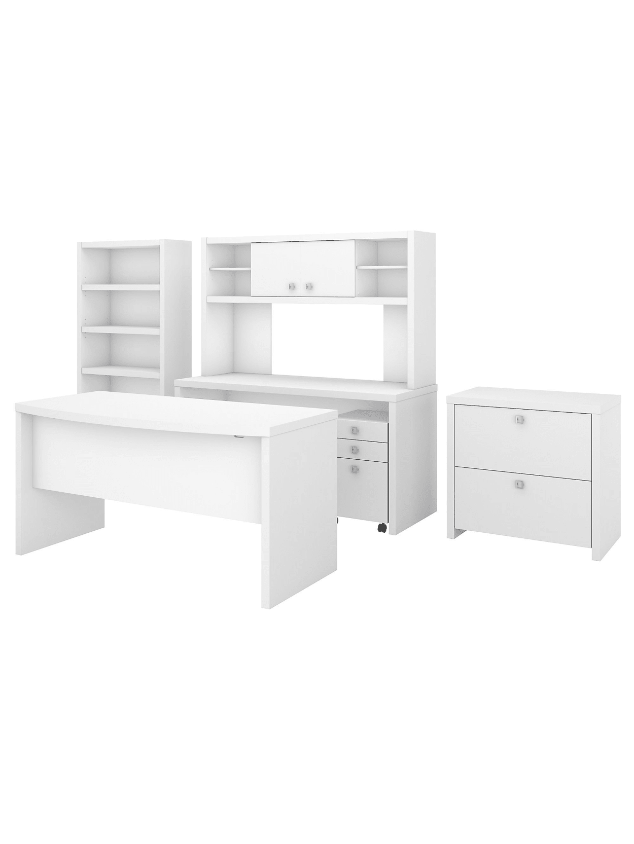 Kathy Ireland Office By Bush Business Furniture Echo Bow Front Desk Credenza With Hutch Bookcase And File Cabinets Pure White Premium Installation Office Depot
