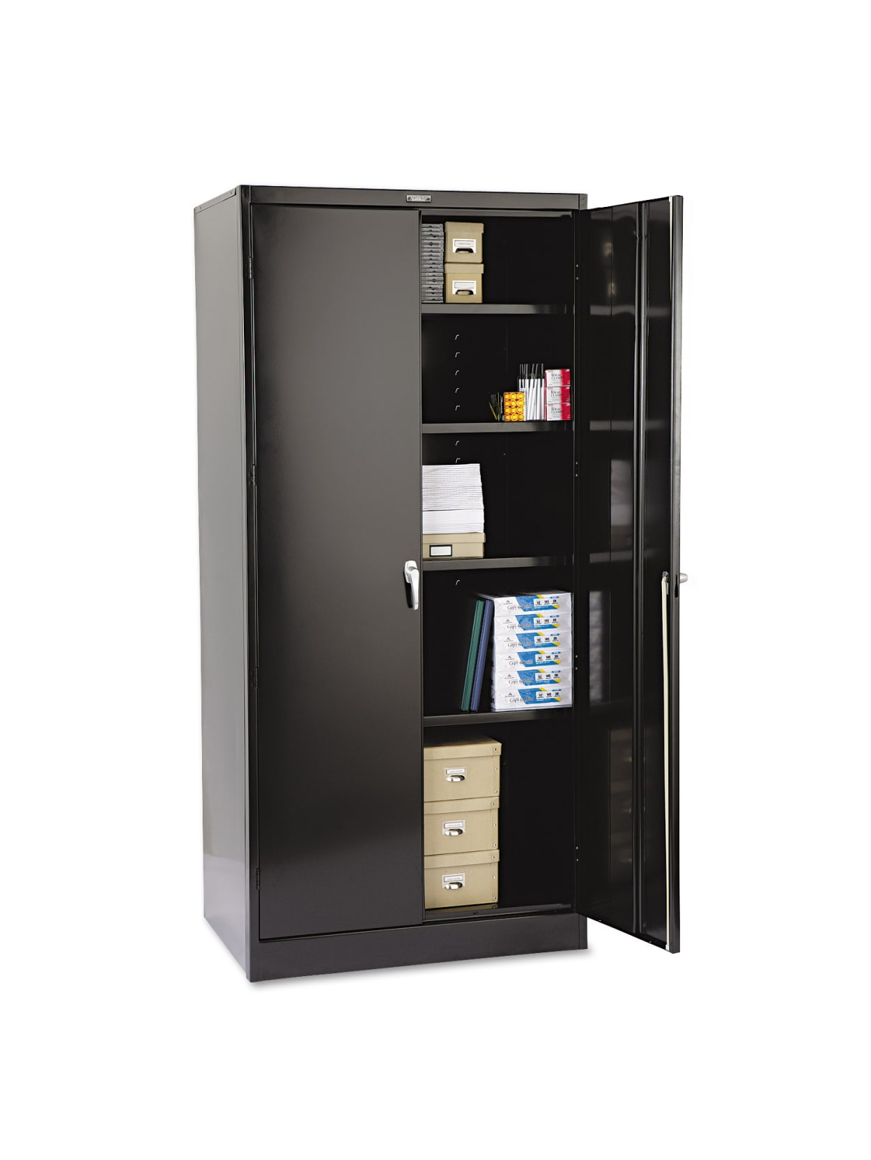 Tennsco Deluxe Steel Storage Cabinet 4 Adjustable Shelves 78 H X 36 W X 24 D Black Office Depot