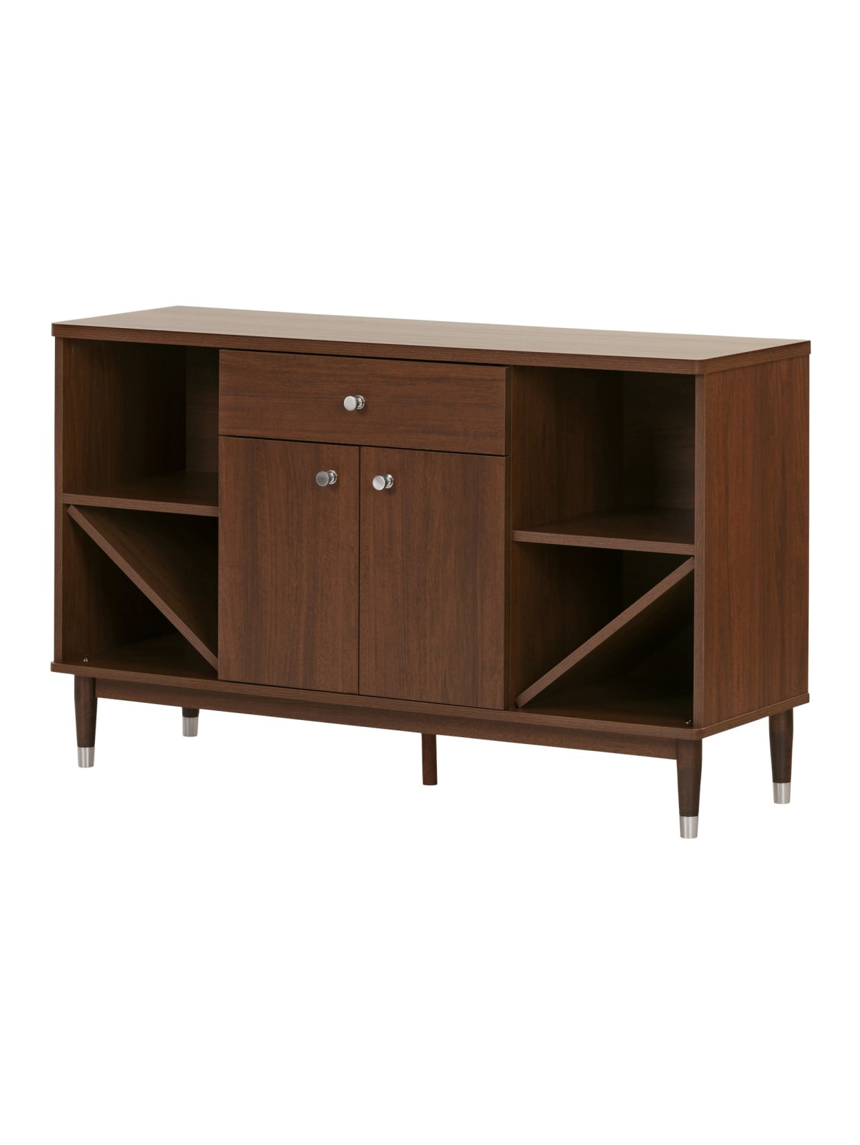 wine storage sideboard on South Shore Olly Mid Century Modern Sideboard Wine Cabinet 7 Shelves Walnut Office Depot