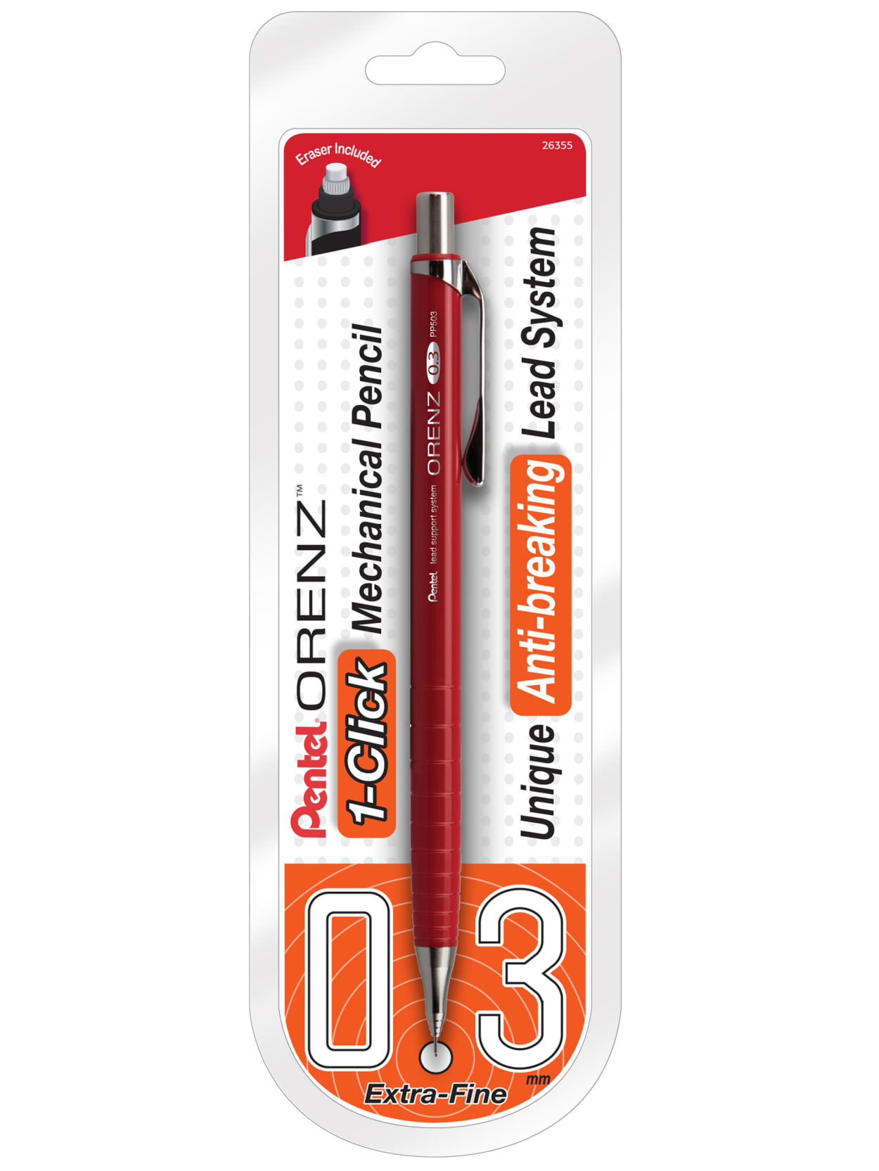 Pentel Orenz Mechanical Pencil 0 3mm B Lead Red Barrel Office Depot