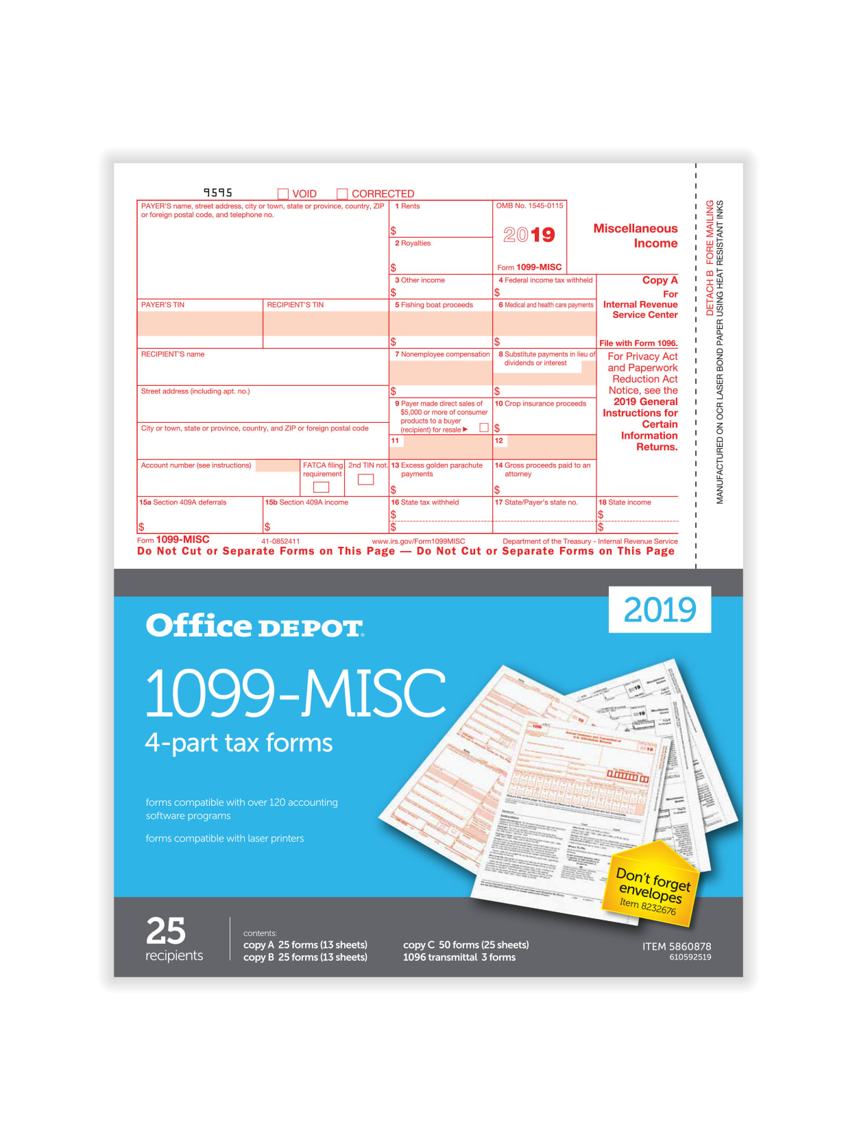 Office Depot 1099 Misc Forms 2019 25 Pk Office Depot