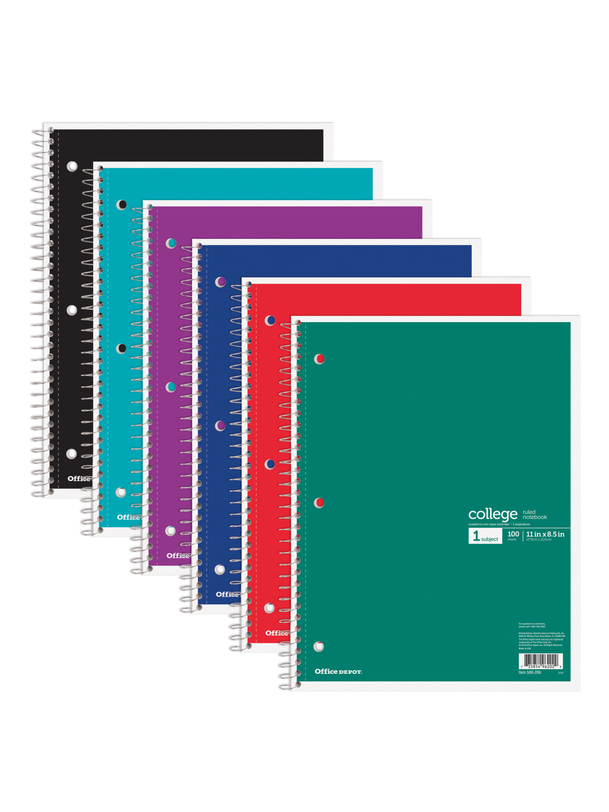 Office Depot Brand Wirebound Notebook 3 Hole Punched 8 12 X 11 1 Subject College Ruled 100 Sheets Assorted Colors No Color Choice Office Depot