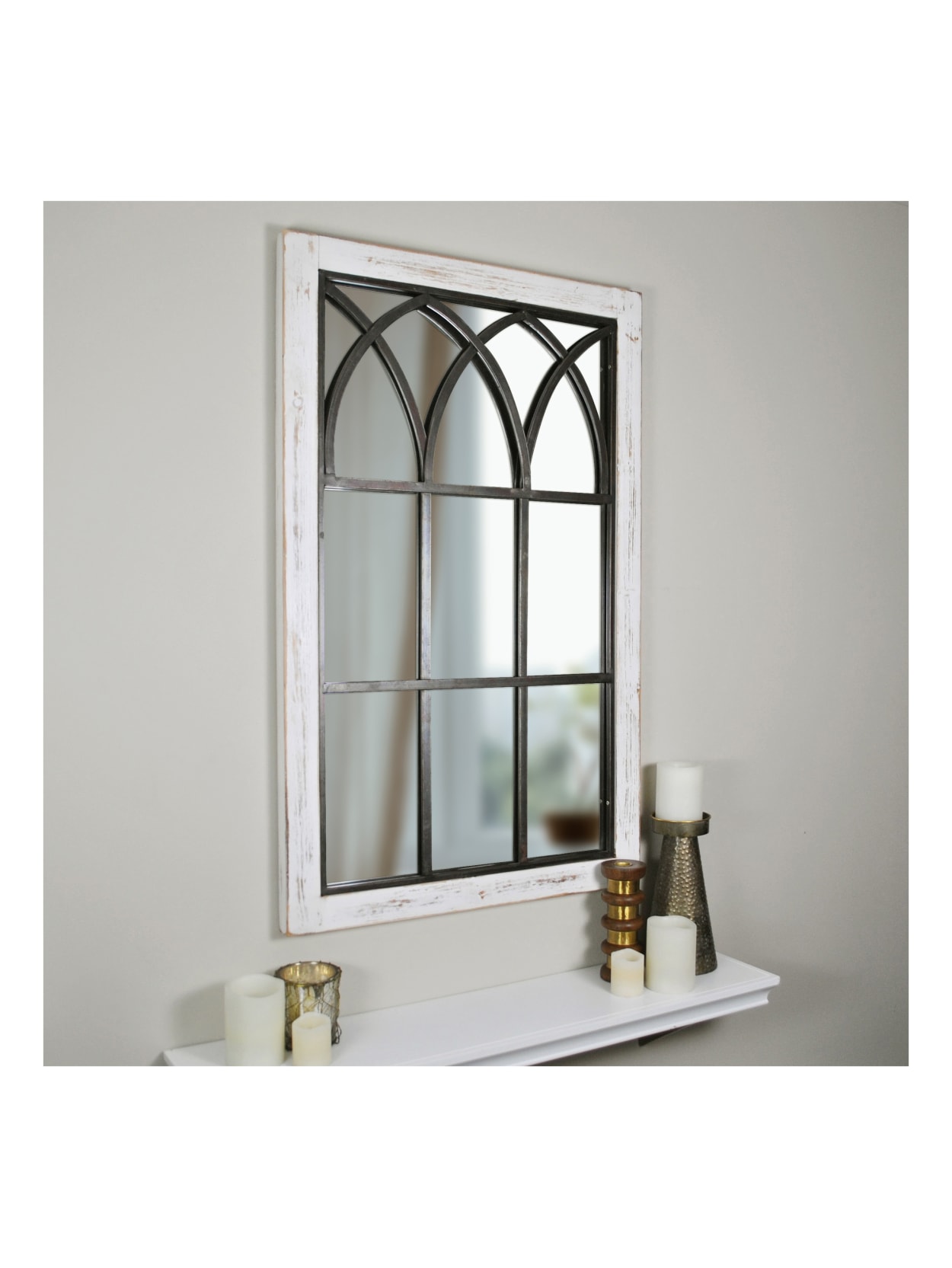 Firstime And Co Vista Arched Window Rectangular Mirror Distressed White Office Depot