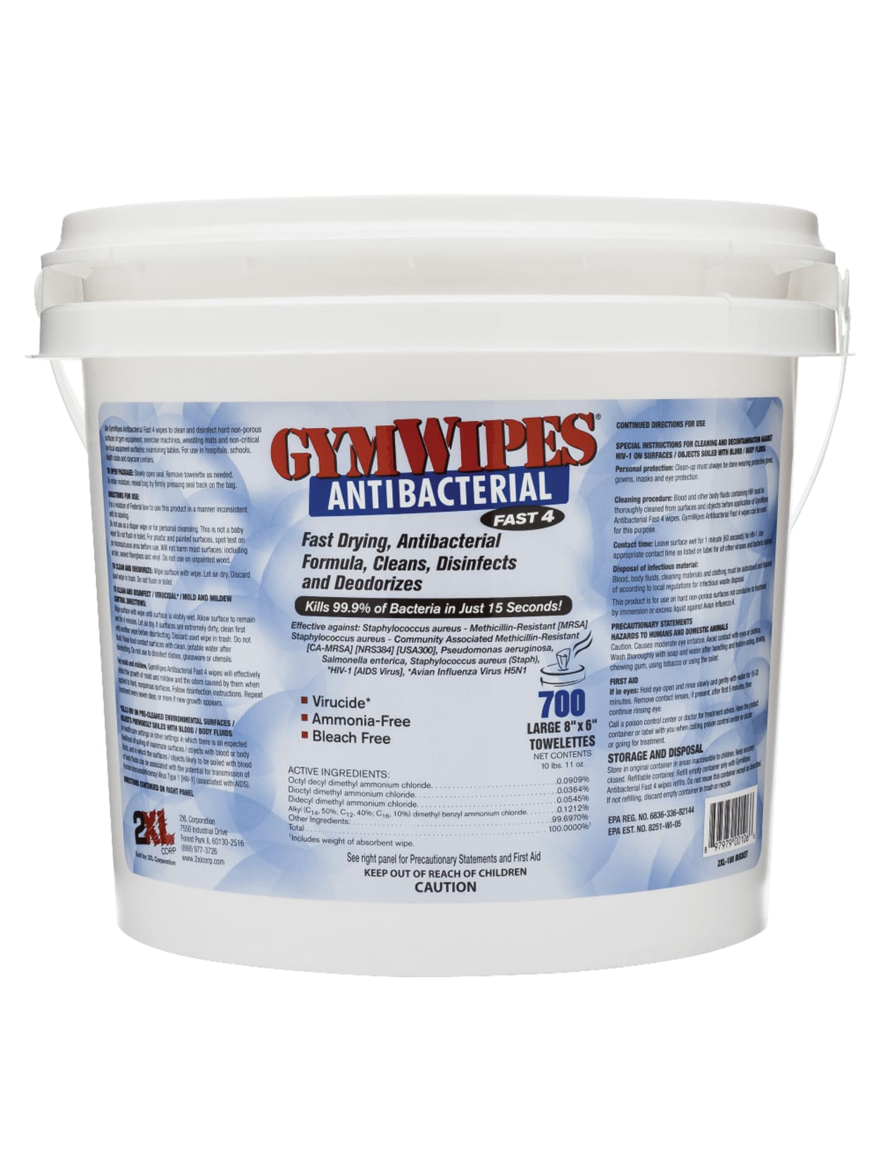 2xl Antibacterial Gymwipes Unscented 6 X 8 White Bucket Of 700 Office Depot