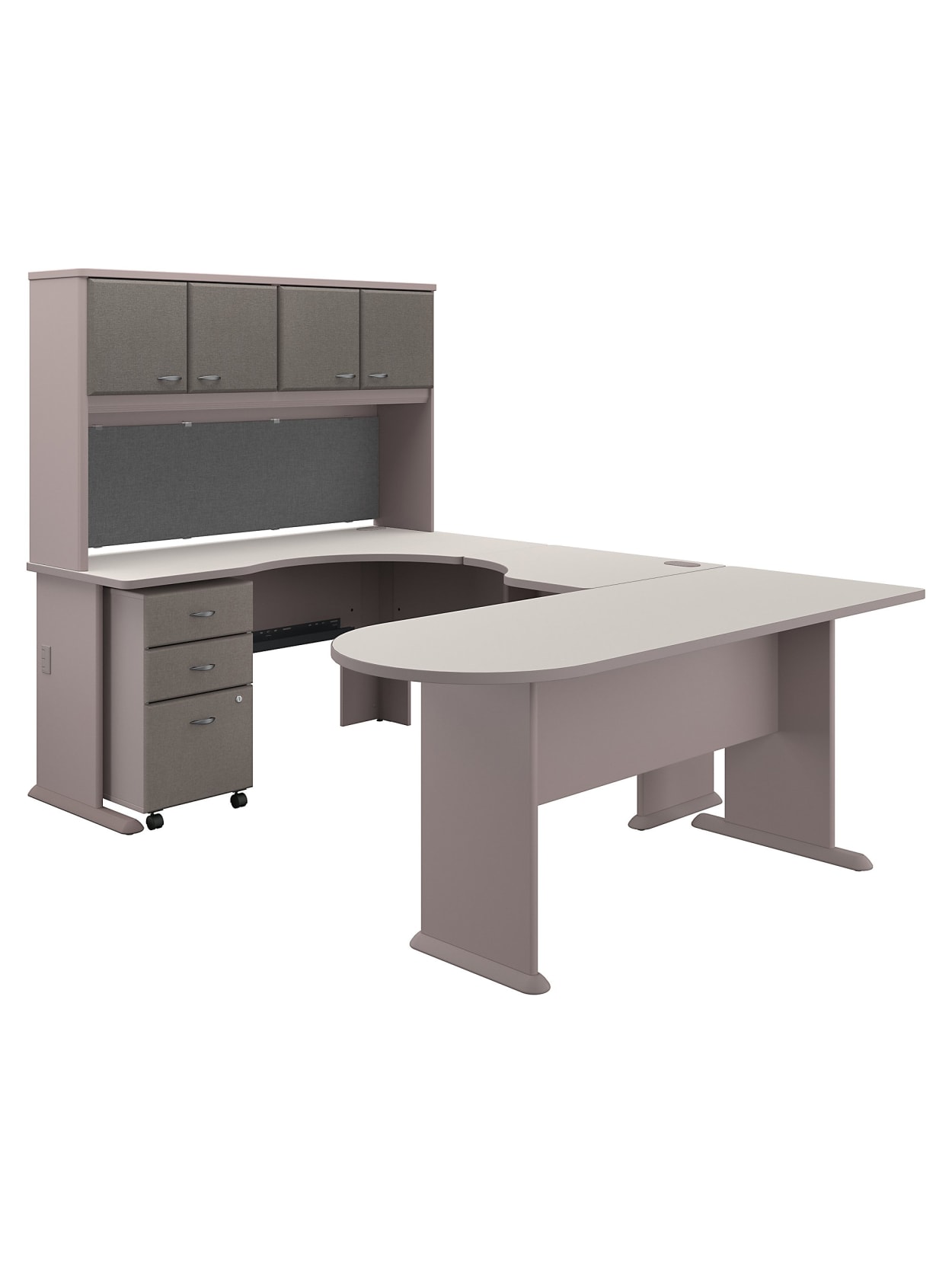 Bush Business Furniture Office Advantage U Shaped Corner Desk With Hutch And Mobile File Cabinet Pewterwhite Spectrum Premium Installation Office Depot