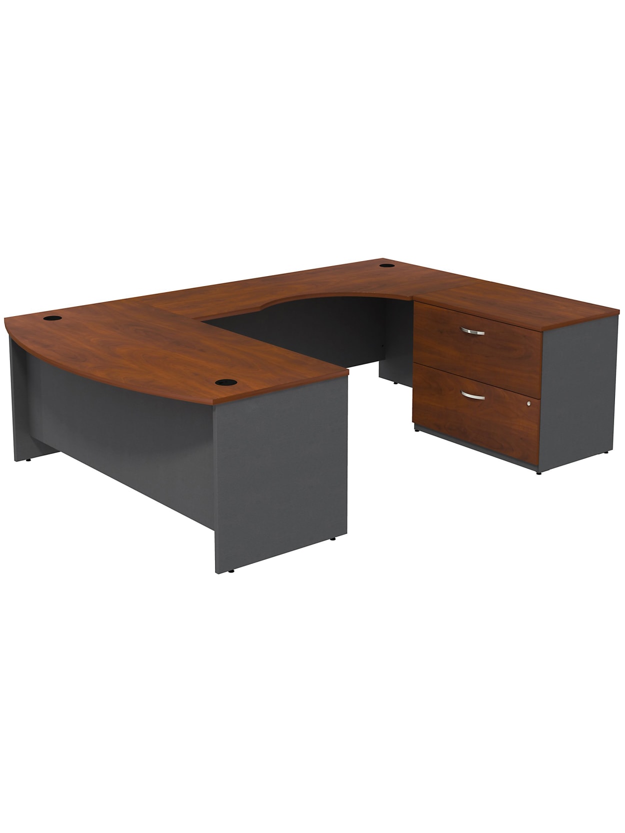 Bush Business Furniture Components Bow Front U Shaped Desk With 2 Drawer Lateral File Cabinet Hansen Cherrygraphite Gray Standard Delivery Office Depot