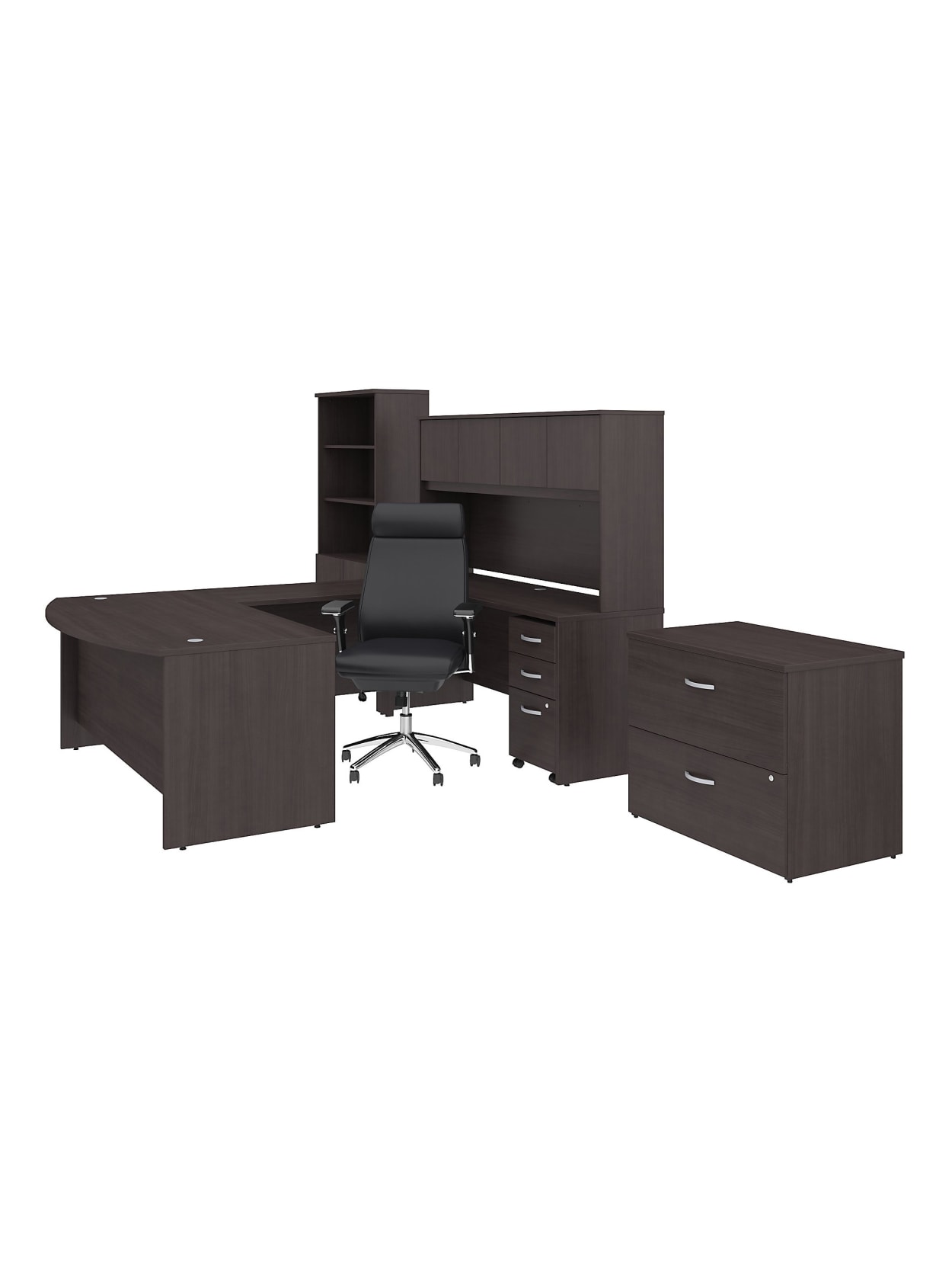 Bush Business Furniture Studio C 72 W X 36 D U Shaped Desk With Hutch Bookcase File Cabinets And High Back Office Chair Storm Gray Standard Delivery Office Depot