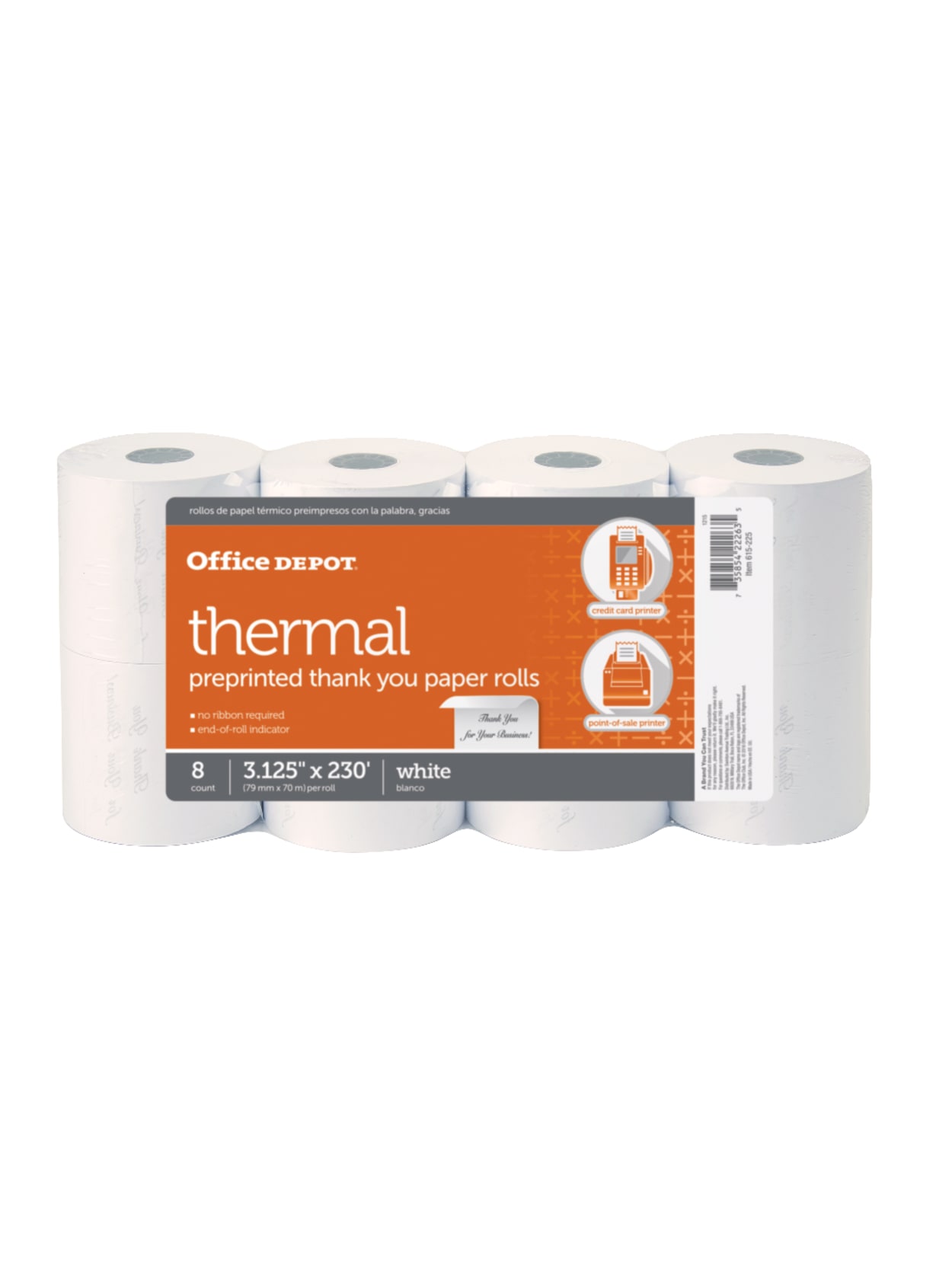 Office Depot Brand Thermal Preprinted Thank You Paper Rolls 3 18 X 230 White Pack Of 8 Office Depot