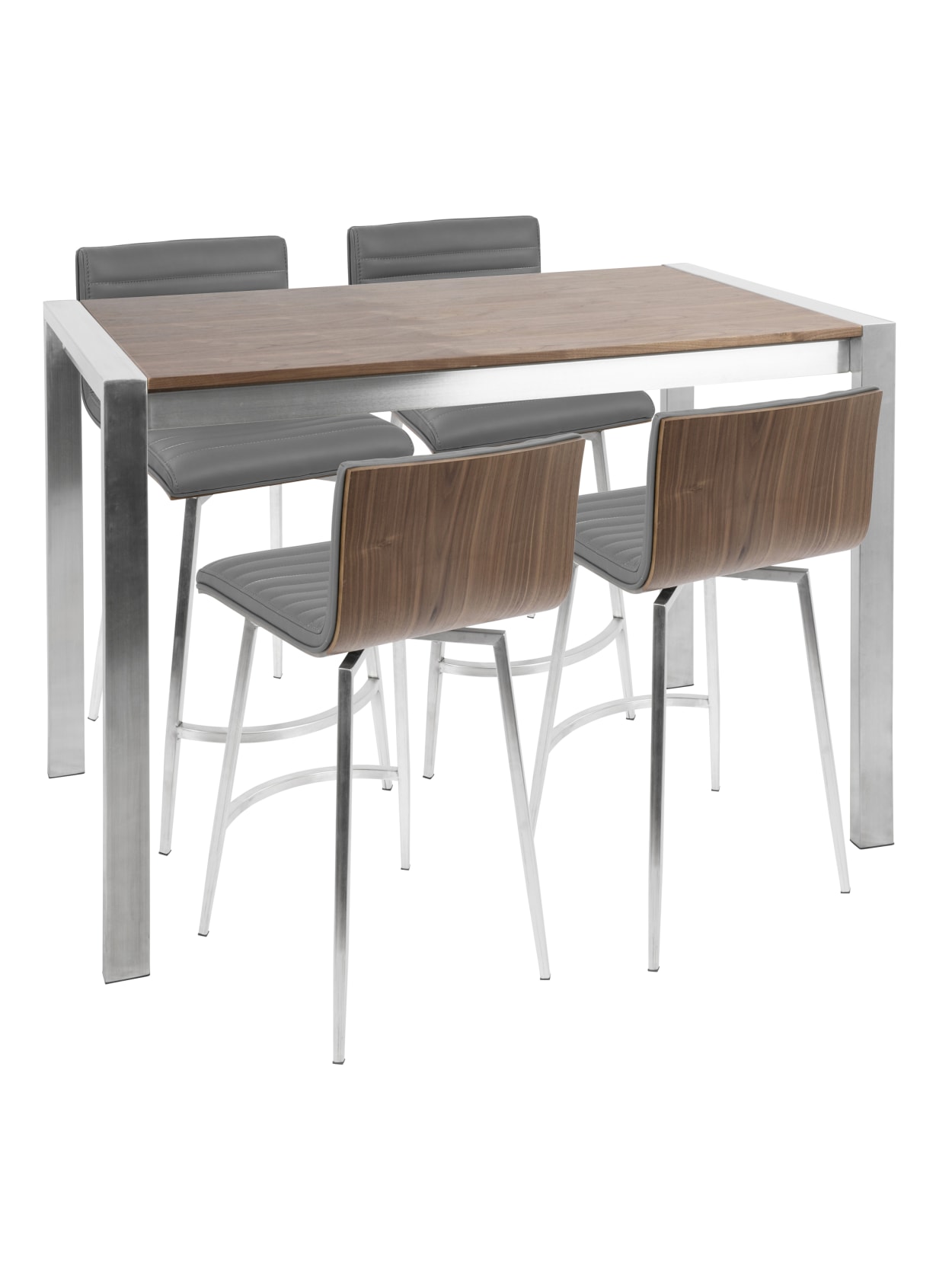 Lumisource Mason Contemporary Counter Table With 4 Counter Stools Stainless Steelwalnutgray Office Depot