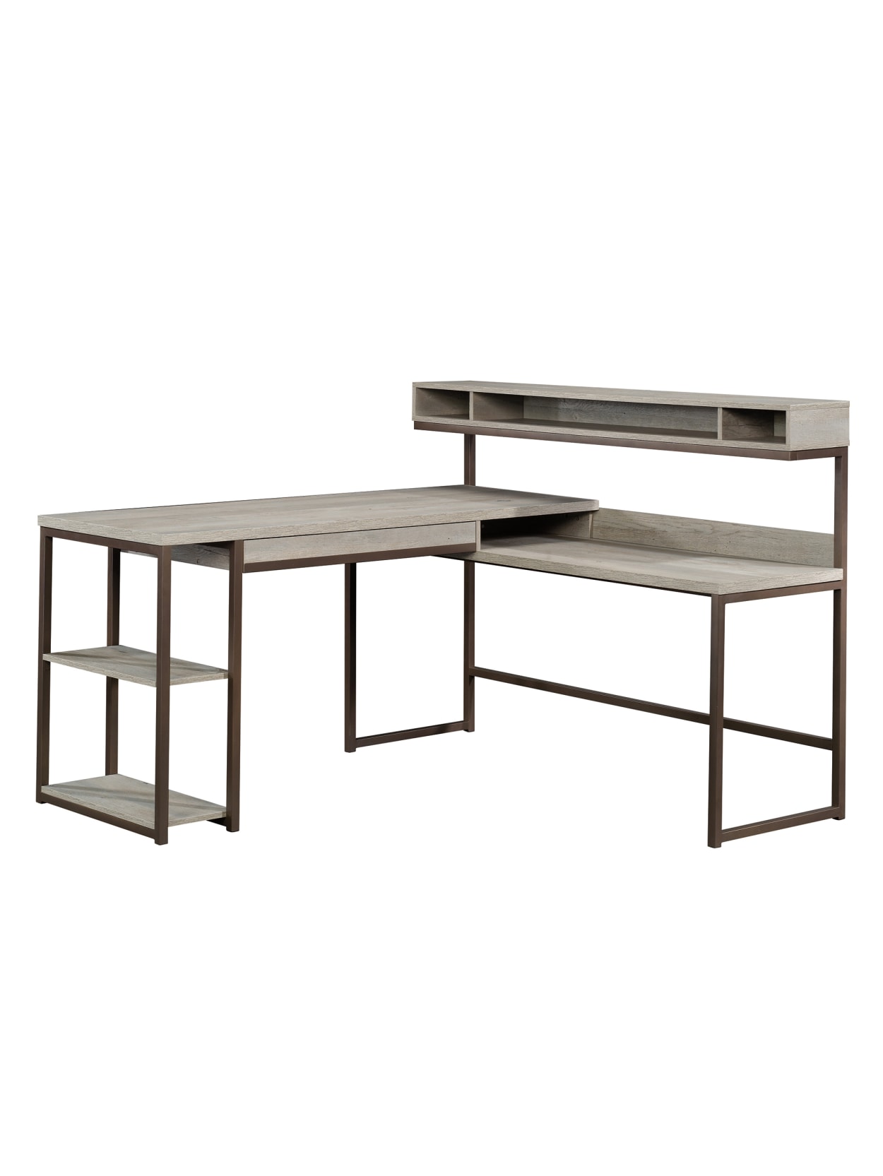 Sauder Manhattan Gate 61 W L Shaped Desk With Wireless Charger Mystic Oak Office Depot This unique set of tables features one small and one large table that can conveniently slide together to create a space saving storage solution that is perfect for any room in your home. sauder