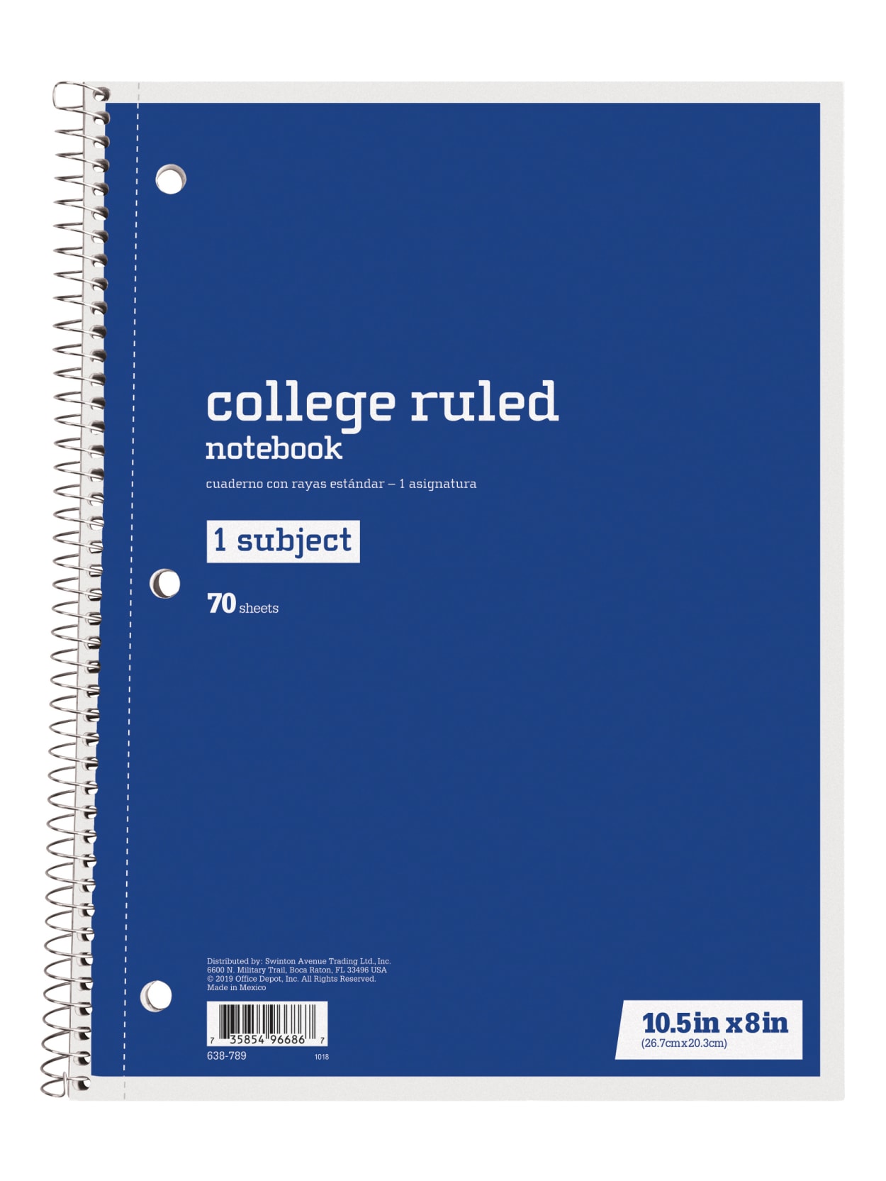 Just Basics Spiral Notebook 7 12 X 10 12 College Ruled 140 Pages 70 Sheets Blue Office Depot