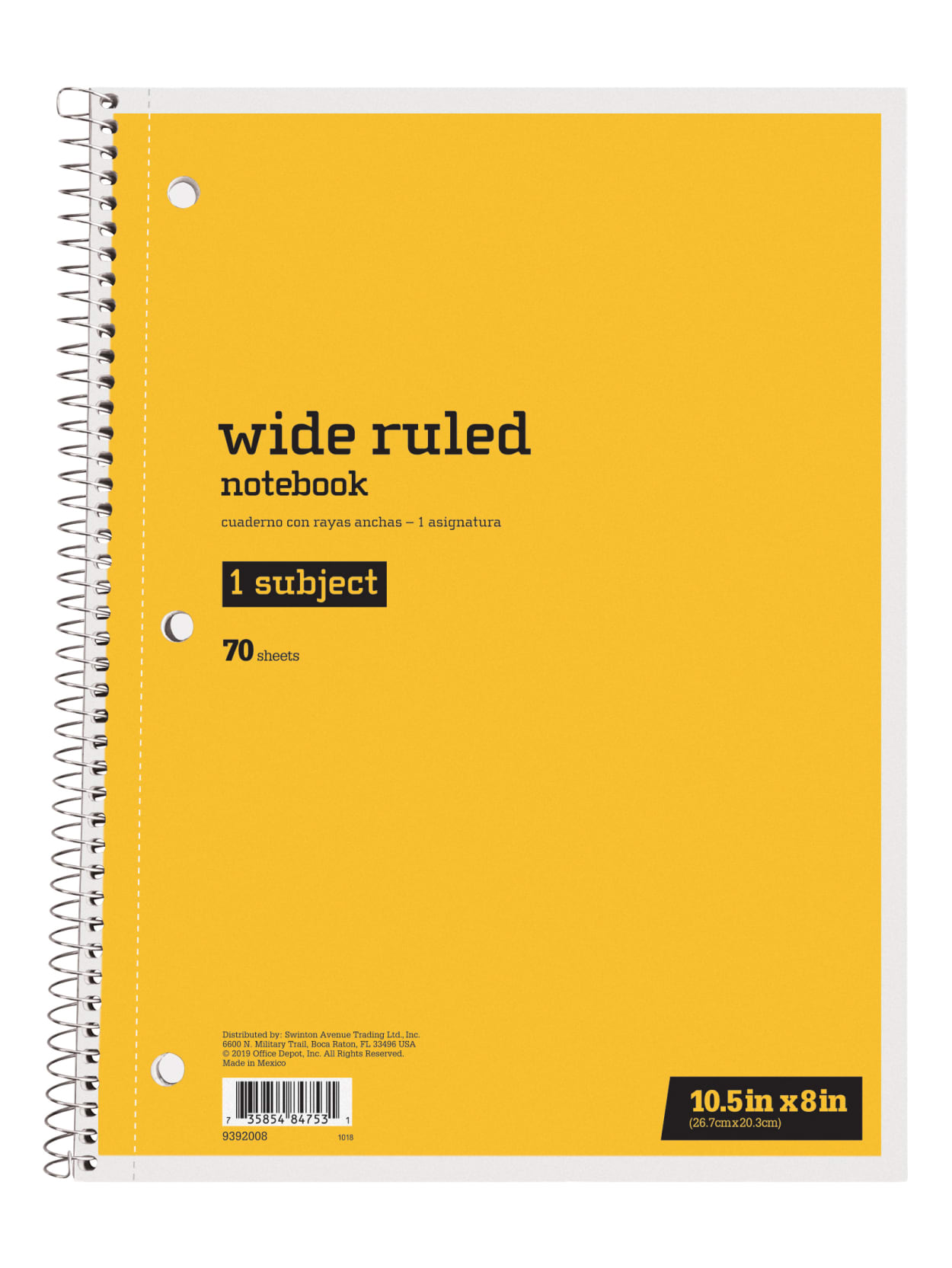 Download Just Basics Spiral Notebook 8 X 10 12 1 Subject Wide Ruled 70 Sheets Yellow Office Depot