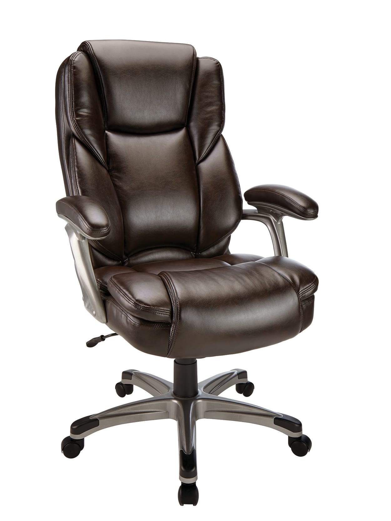 Realspace Cressfield Chair Brown, High Back Desk Chair Leather