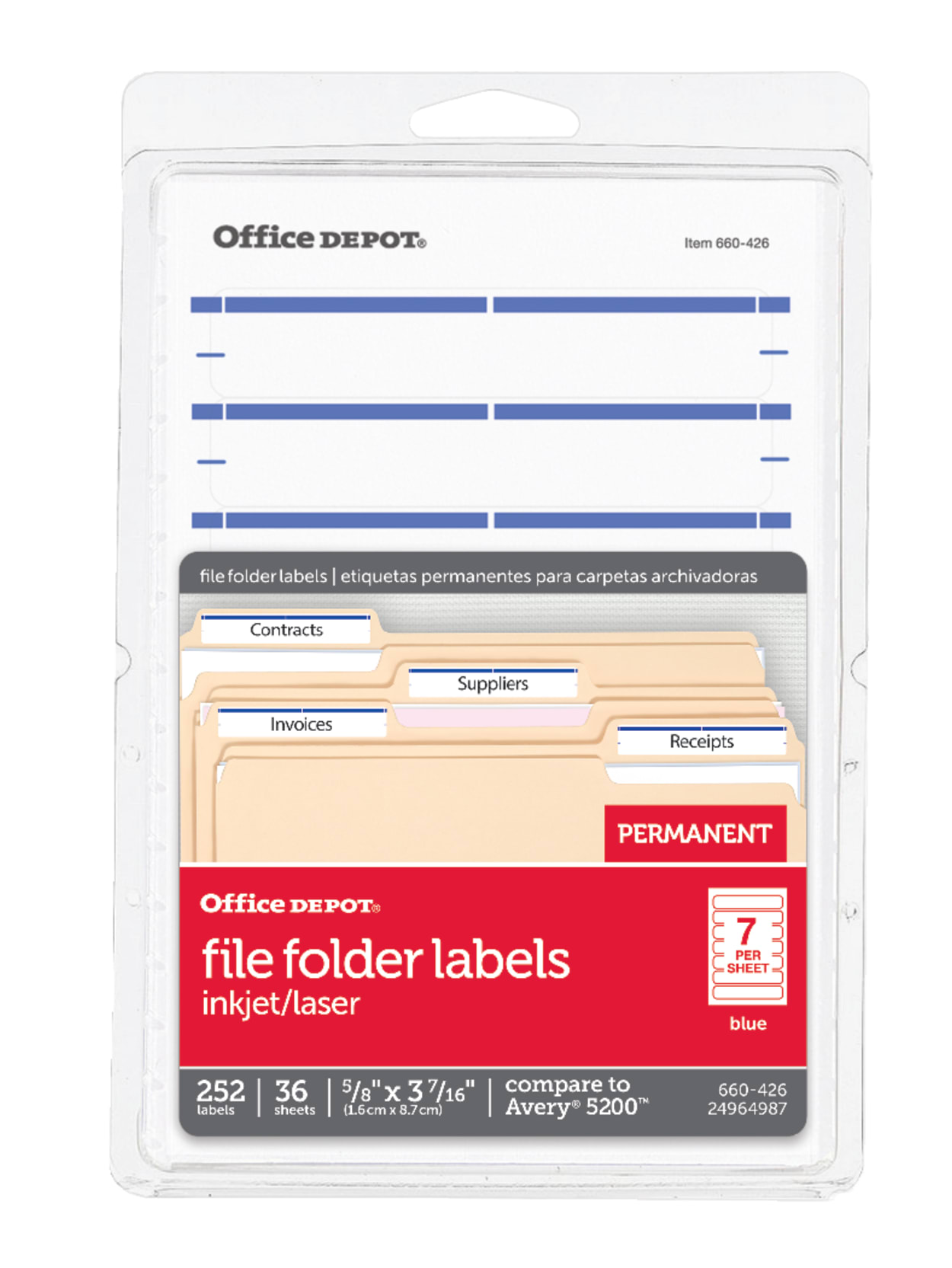 Office Depot Brand Print Or Write Color Permanent Inkjetlaser File Folder Labels Od98817 58 X 3 12 Dark Blue Pack Of 252 Office Depot