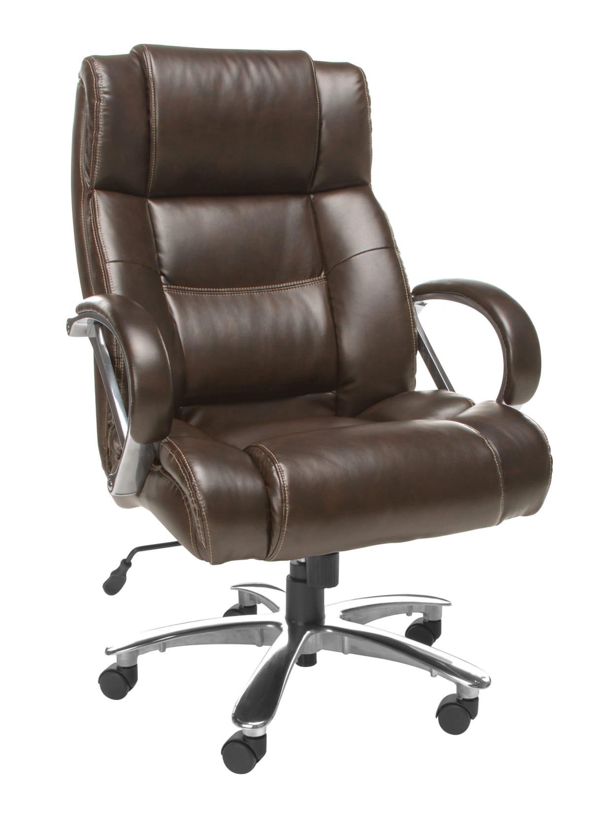 Ofm Avenger Big And Tall Bonded Leather High Back Chair Brownchrome Office Depot