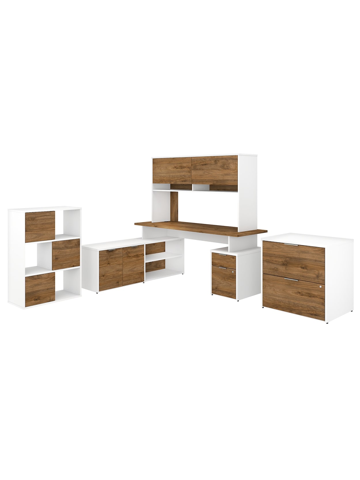 Bush Jamestown L Desk Set Walnut Premium Office Depot