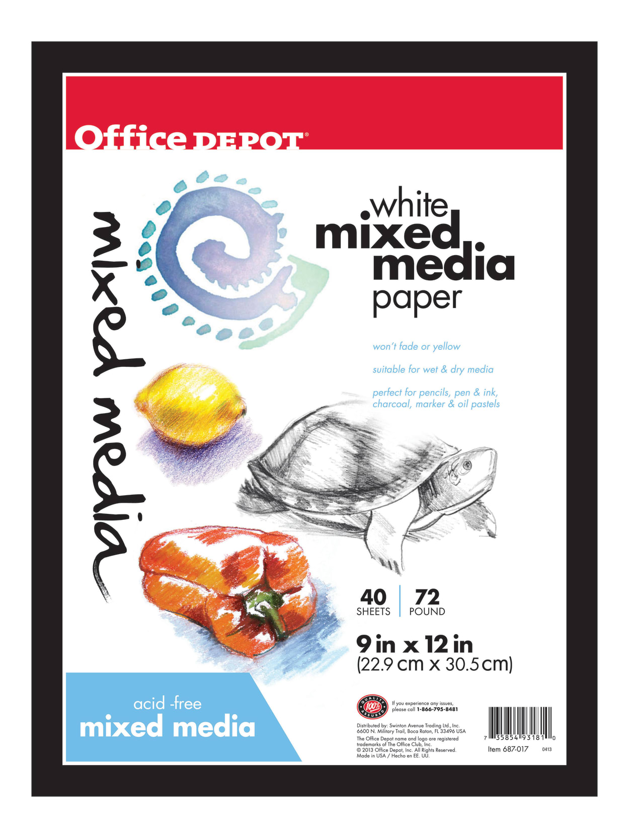 Office Depot Brand Sketchbook Multimedia Artist 9 X 12 White 40 Sheets Office Depot