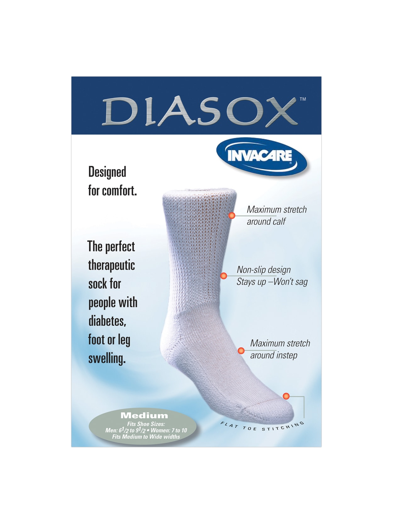 Invacare Diasox Diabetic Socks Men Size 4 12 6 12women Size 5 7 White Office Depot