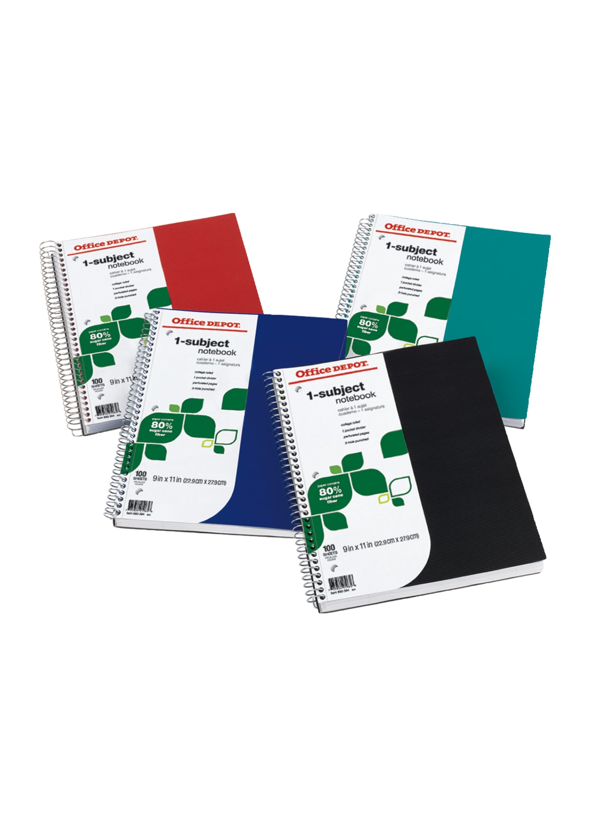 Office Depot Brand Fsc Certified Notebook 9 X 11 1 Subject College Ruled 100 Sheets Assorted Colors Office Depot