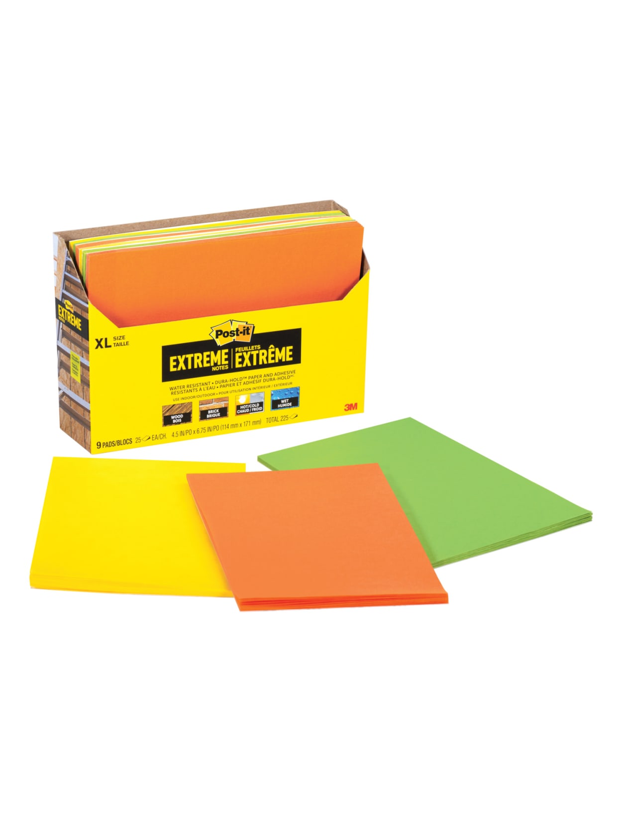 Orange/Green 2 Pads 114 mm x 171 mm Post-it Extreme Notes Yellow/Green 