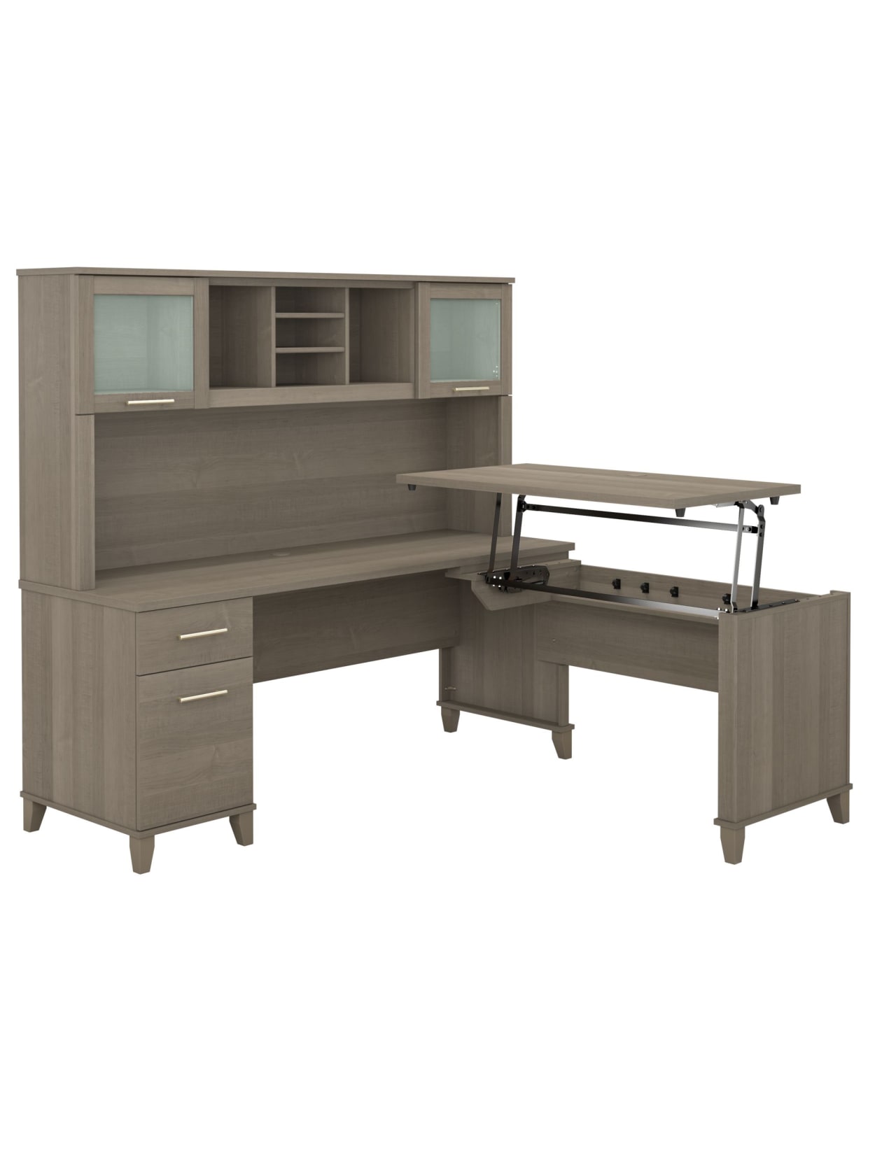 Bush Furniture Somerset 3 Position Sit To Stand L Shaped Desk With Hutch 72 W Ash Gray Standard Delivery Office Depot