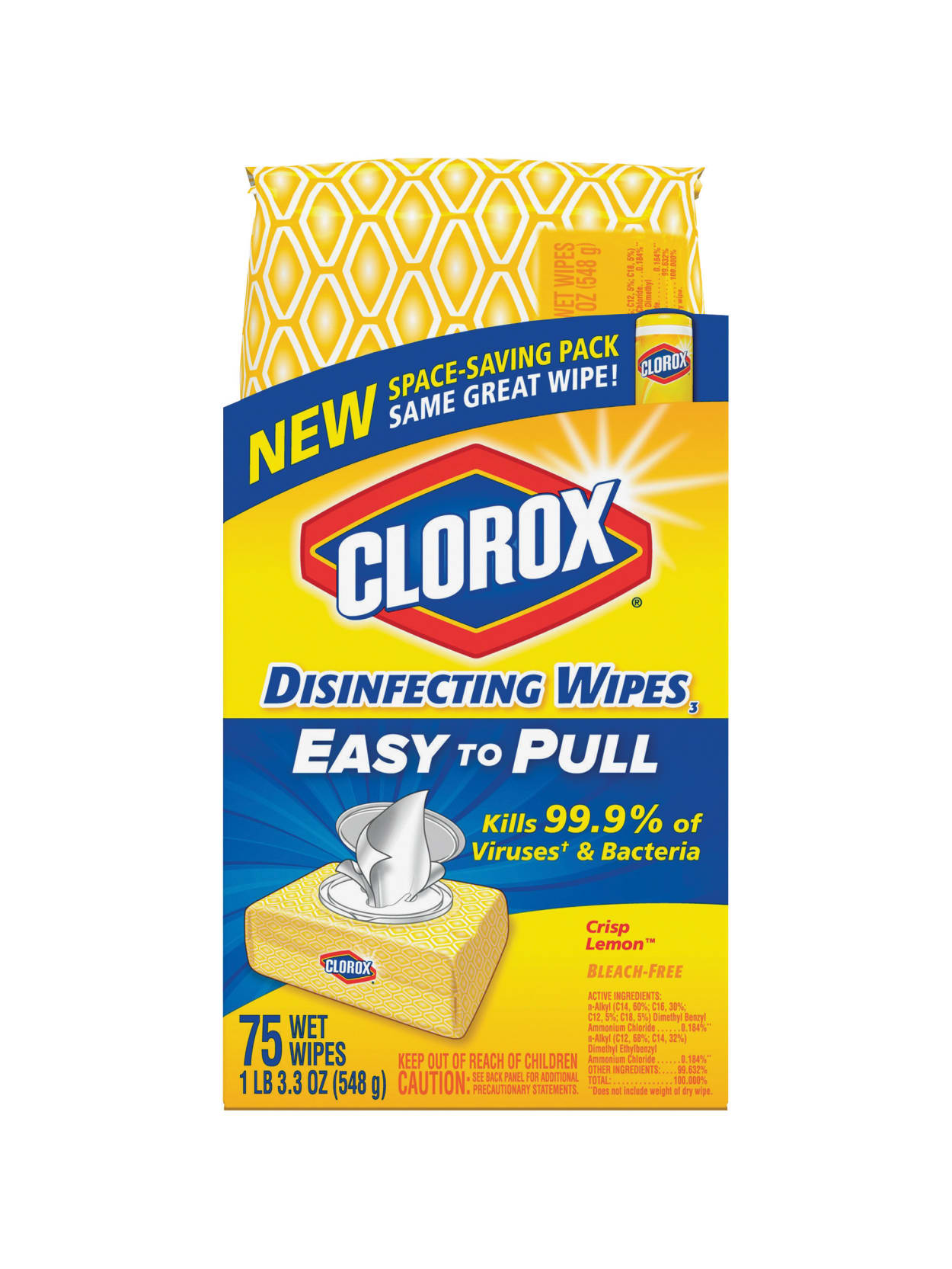 Clorox Disinfecting Wipes Crisp Lemon Scent 3 3 Oz White Pack Of 75 Wipes Office Depot