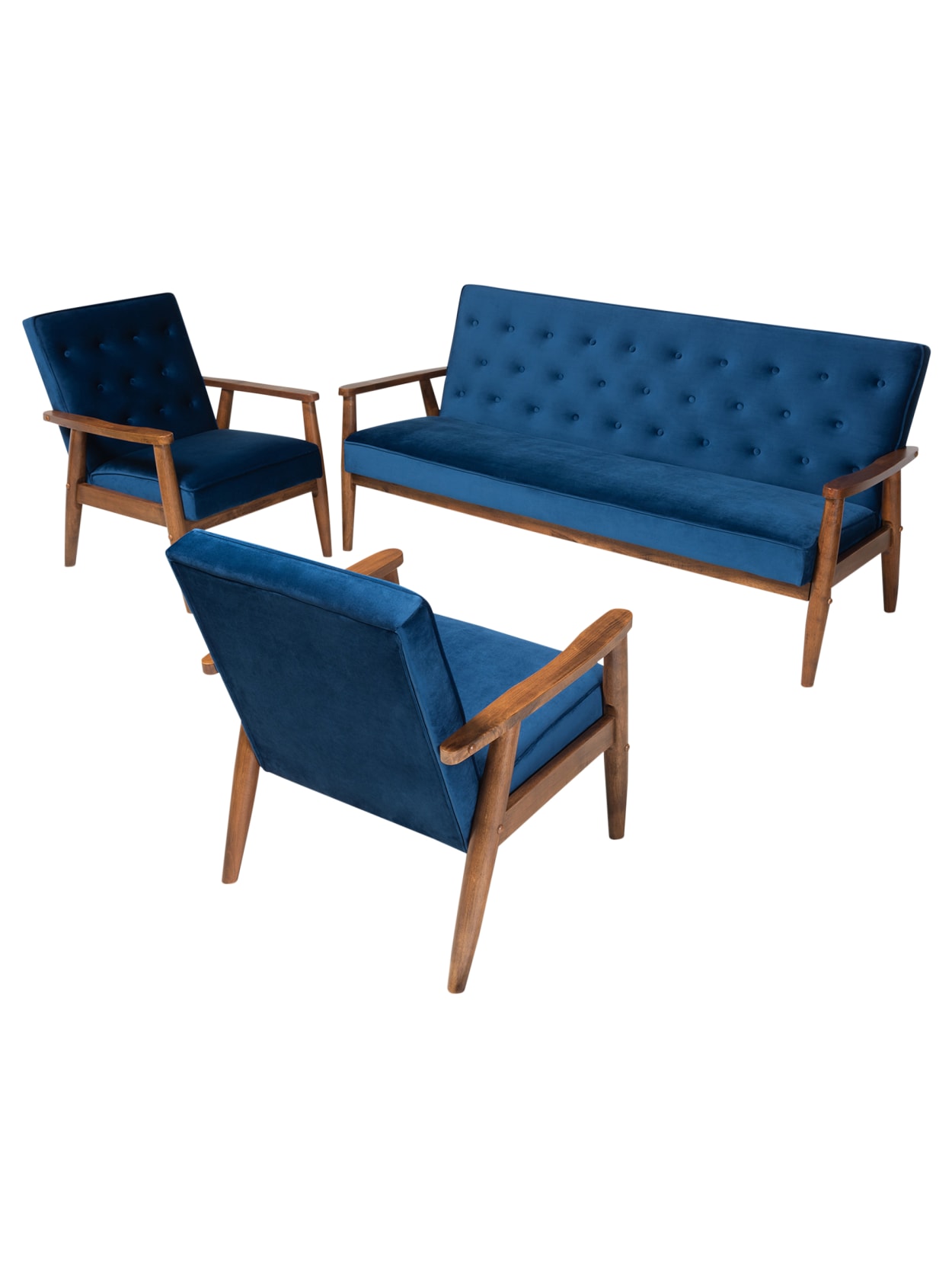 century furniture outdoor furniture on Baxton Studio Velvet 3 Piece Set Navywalnut Office Depot