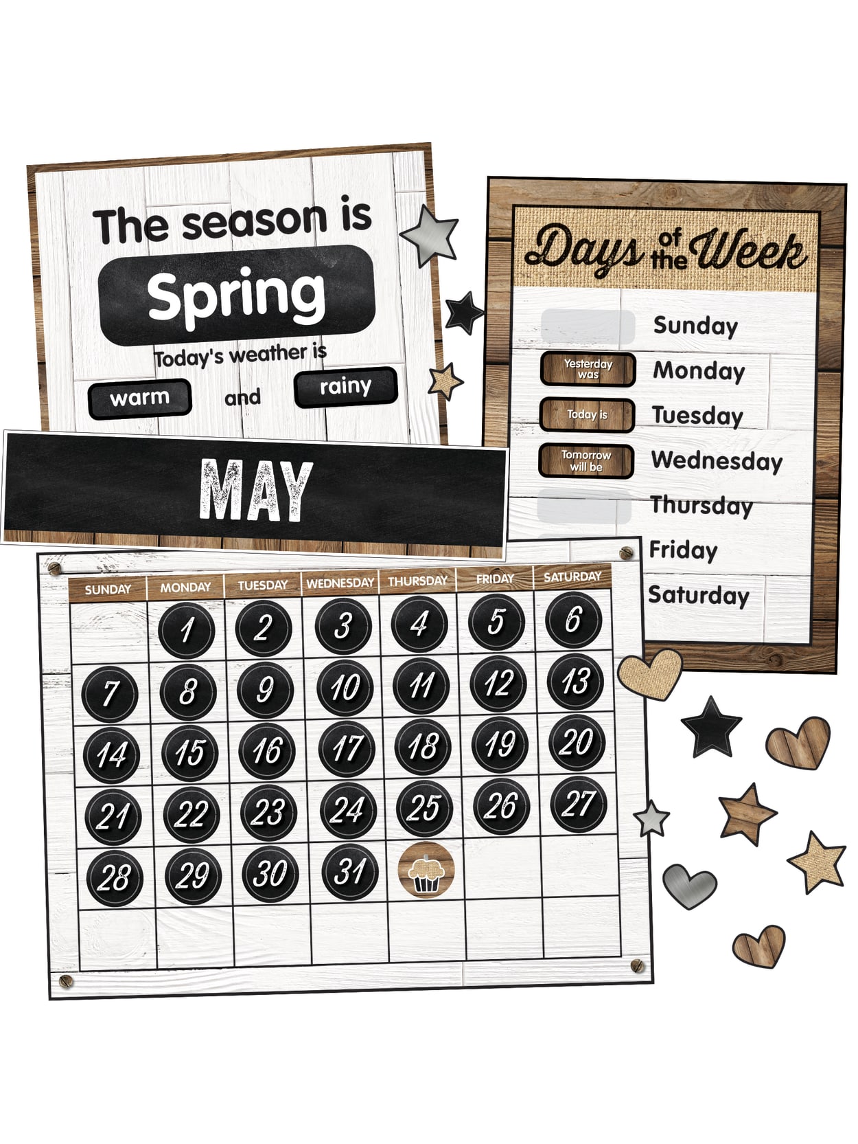 Schoolgirl Style Calendar Bulletin Board Set Industrial Chic