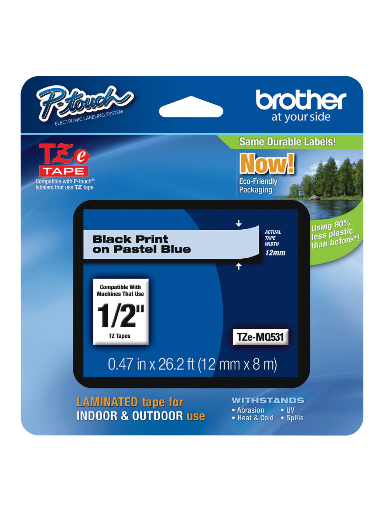 Laminated Tze Tape 12mm Blackpastel Blue Office Depot