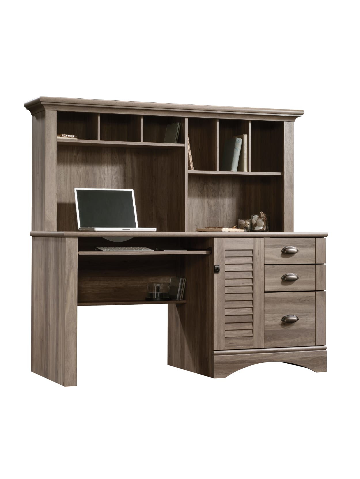 Sauder Harbor View Collection Computer Desk With Hutch Salt Oak