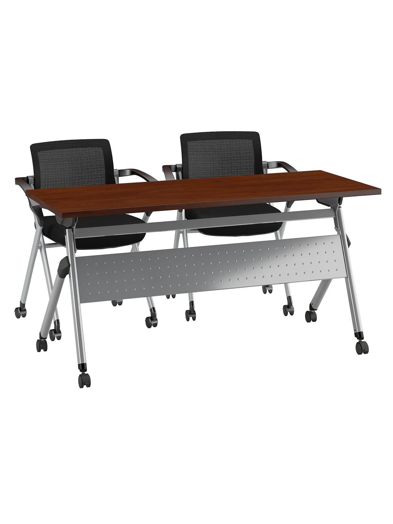 Bush Business Furniture 60 W X 24 D Folding Training Table With Set Of 2 Folding Chairs Hansen Cherrycool Gray Metallic Standard Delivery Office Depot