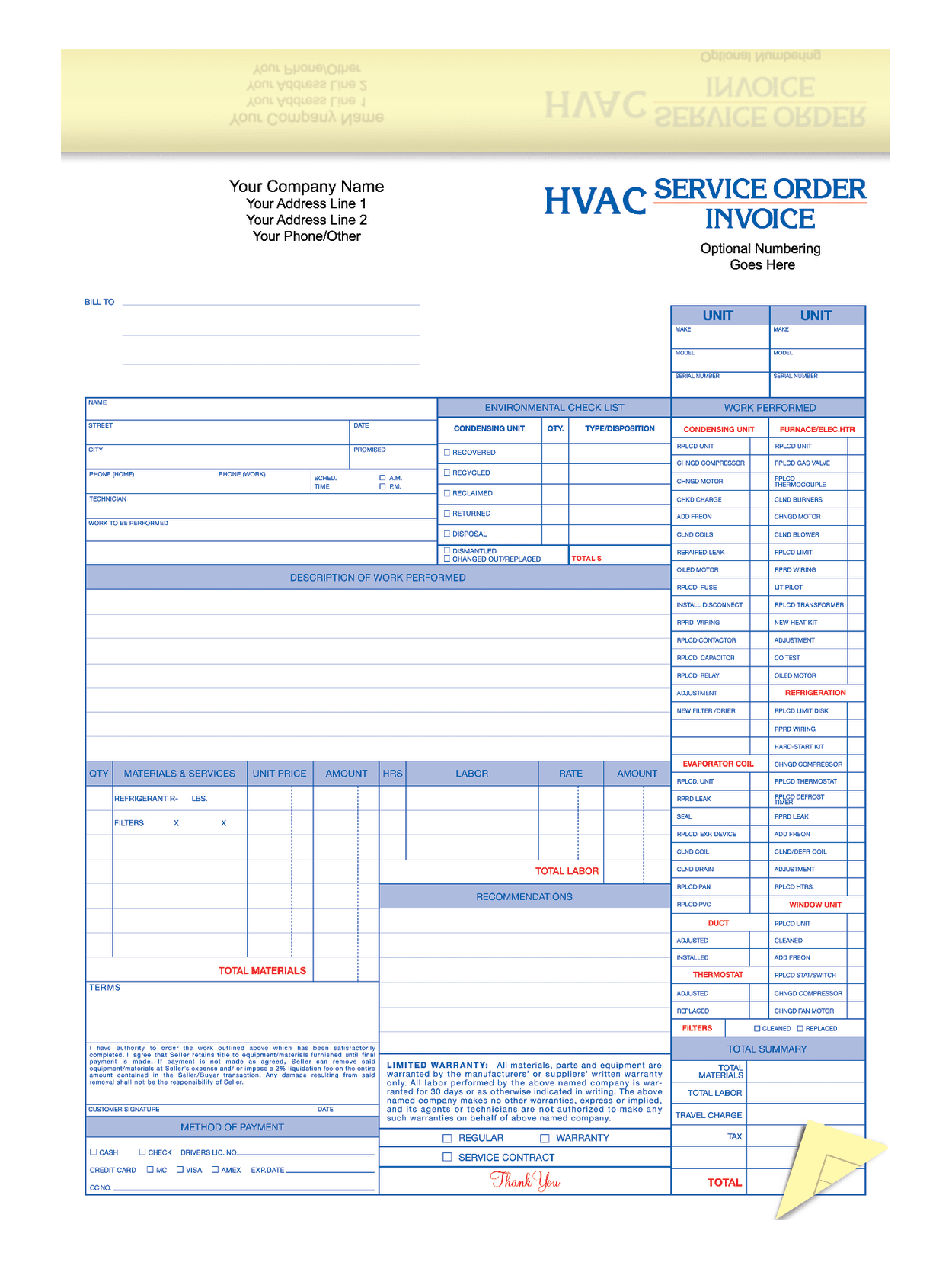 Forms & Record Keeping 22 Custom HVAC Service Heating & Air Intended For Hvac Service Invoice Template Free