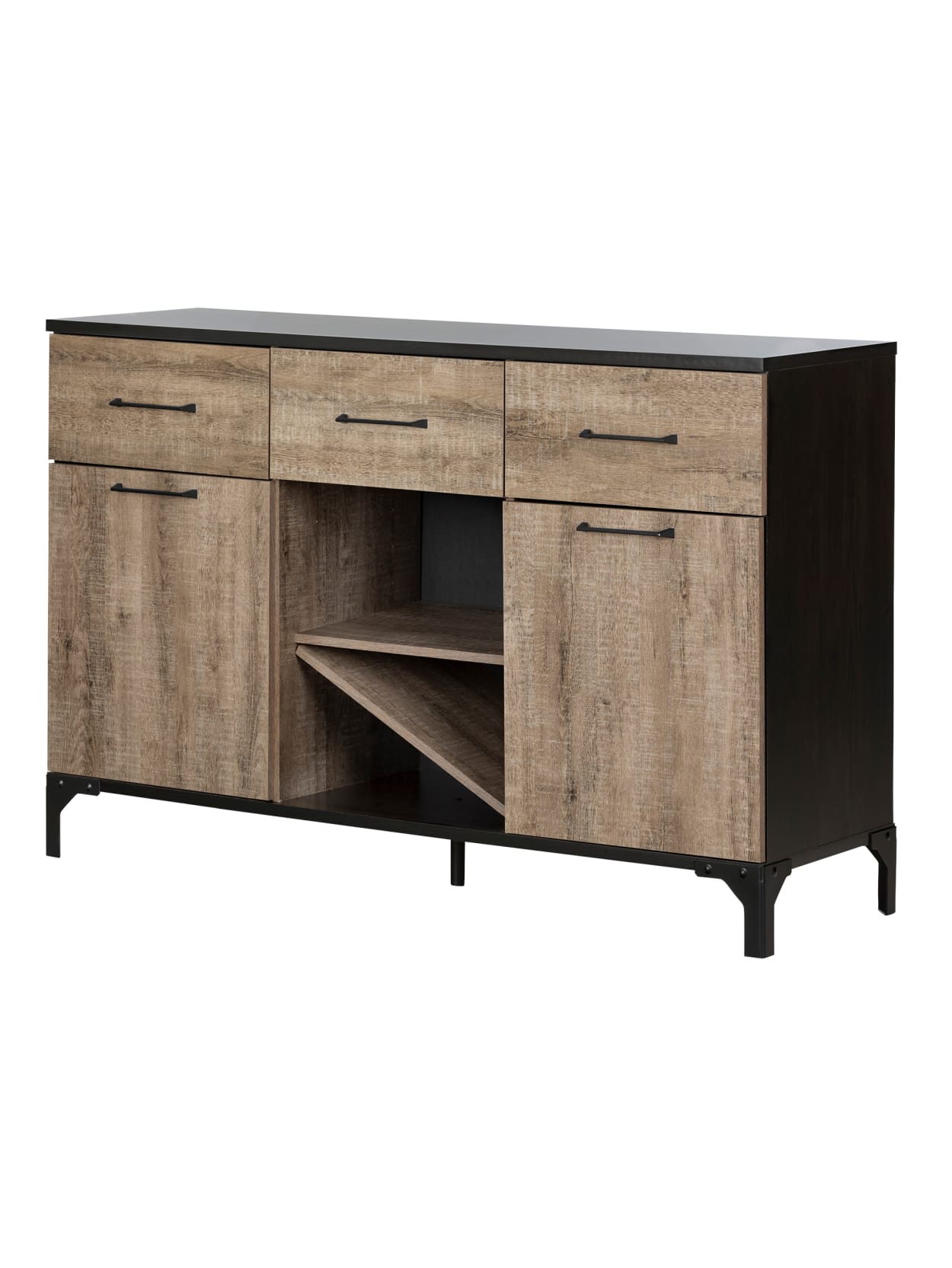 wine storage sideboard on South Shore Valet Buffet Weathered Oakebony Office Depot