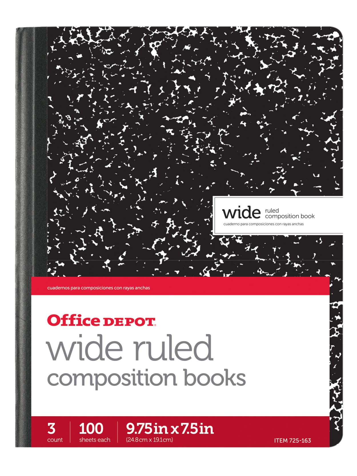 Office Depot Brand Marble Composition Book 7 12 X 9 34 Wide Ruled 100 Sheets Blackwhite Pack Of 3 Office Depot