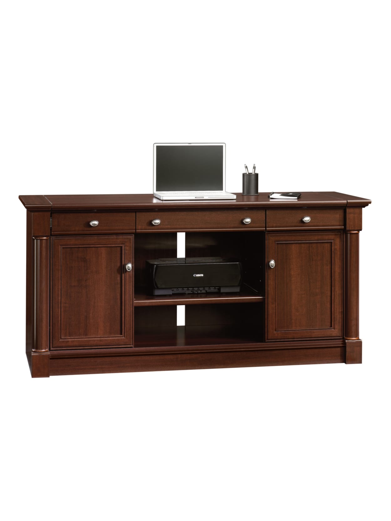 Sauder Palladia Collection 62 W Computer Credenza With Slide Out Desktop Select Cherry Office Depot