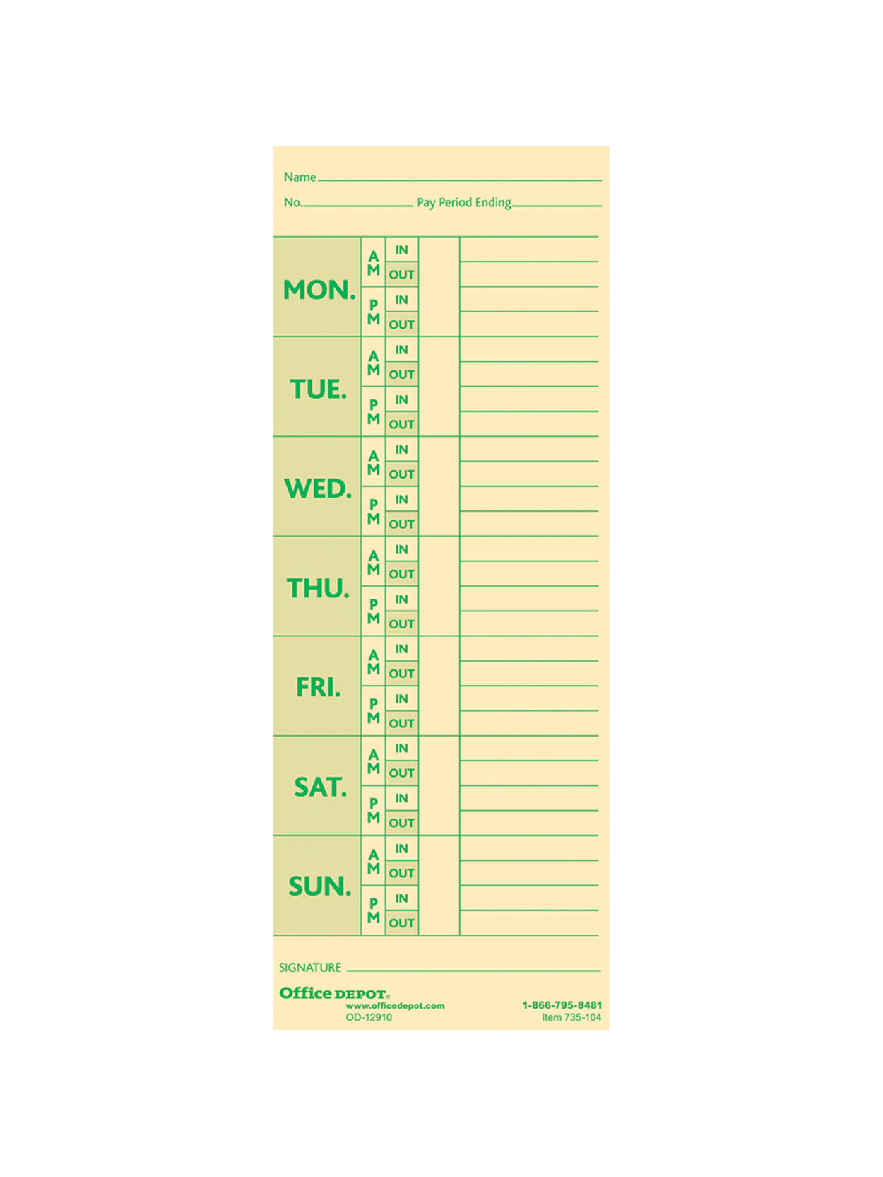 Office Depot Brand Time Cards With Deductions Weekly Monday Sunday Format 2 Sided 3 38 X 8 78 Manila Pack Of 100 Office Depot
