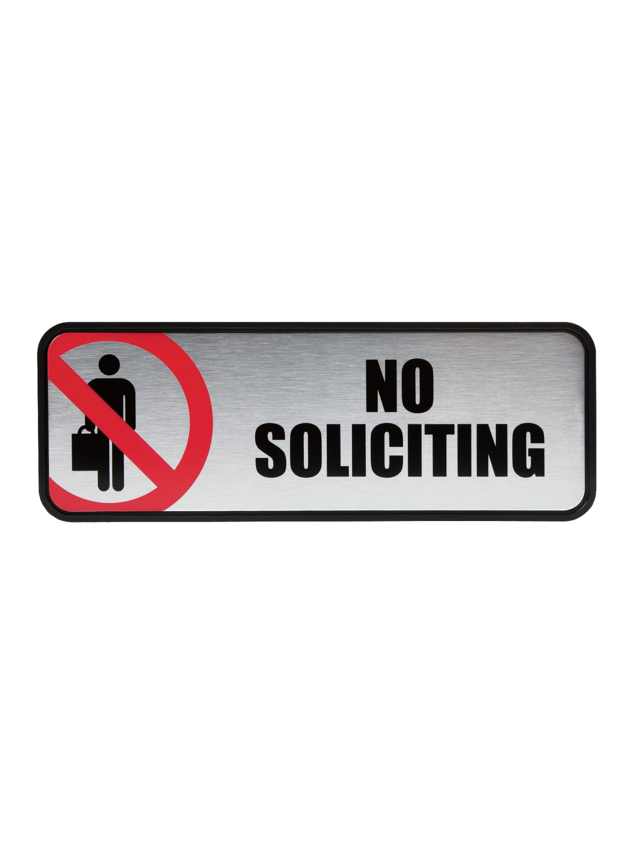 Cosco Brushed Metal No Soliciting Sign 3 X 9 Office Depot