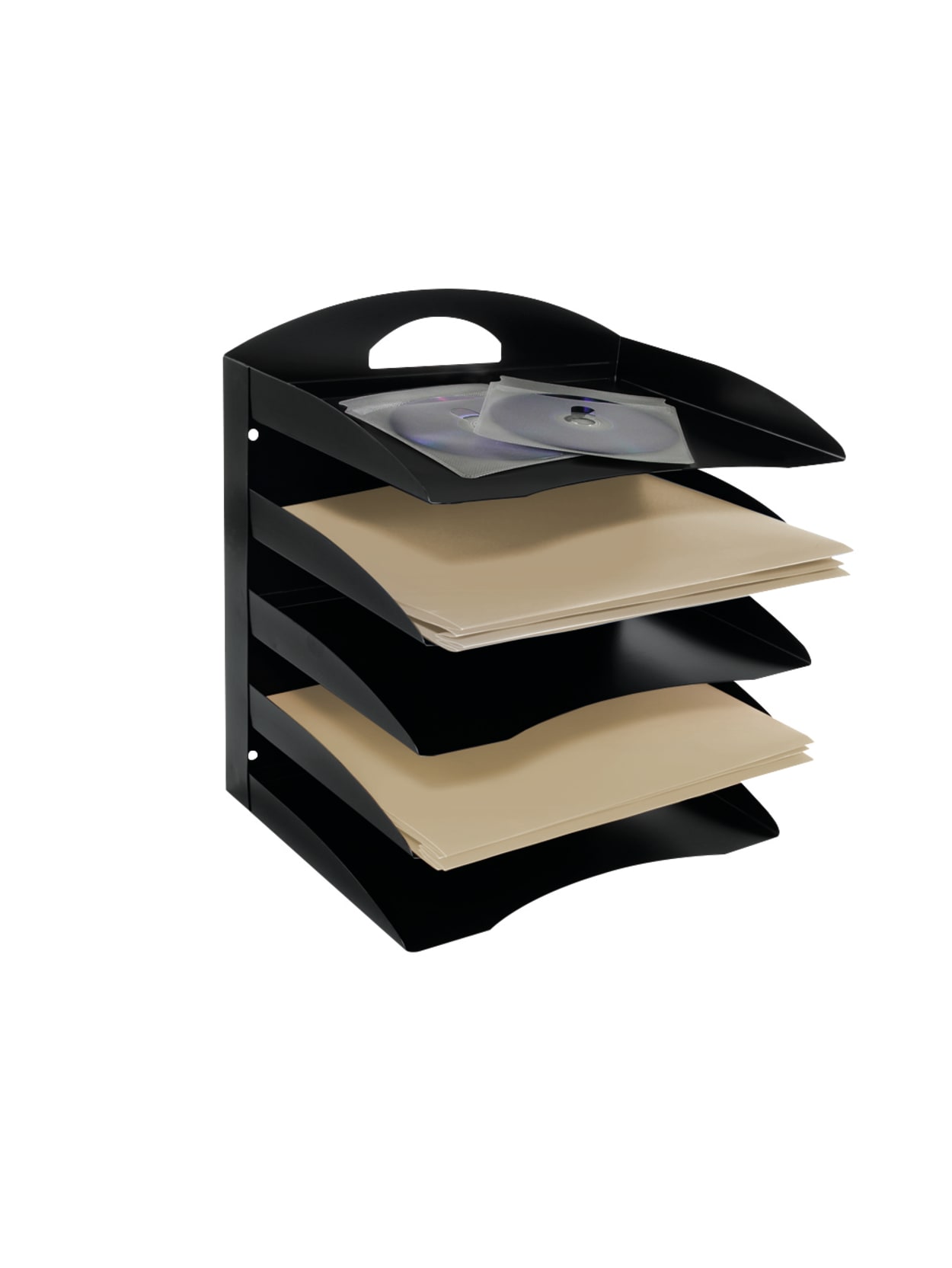 Brenton Studio 5 Tier Horizontal Desk Organizer Letter Size 13 14 H X 12 18 W X 8 34 D 58percent Recycled Black Office Depot