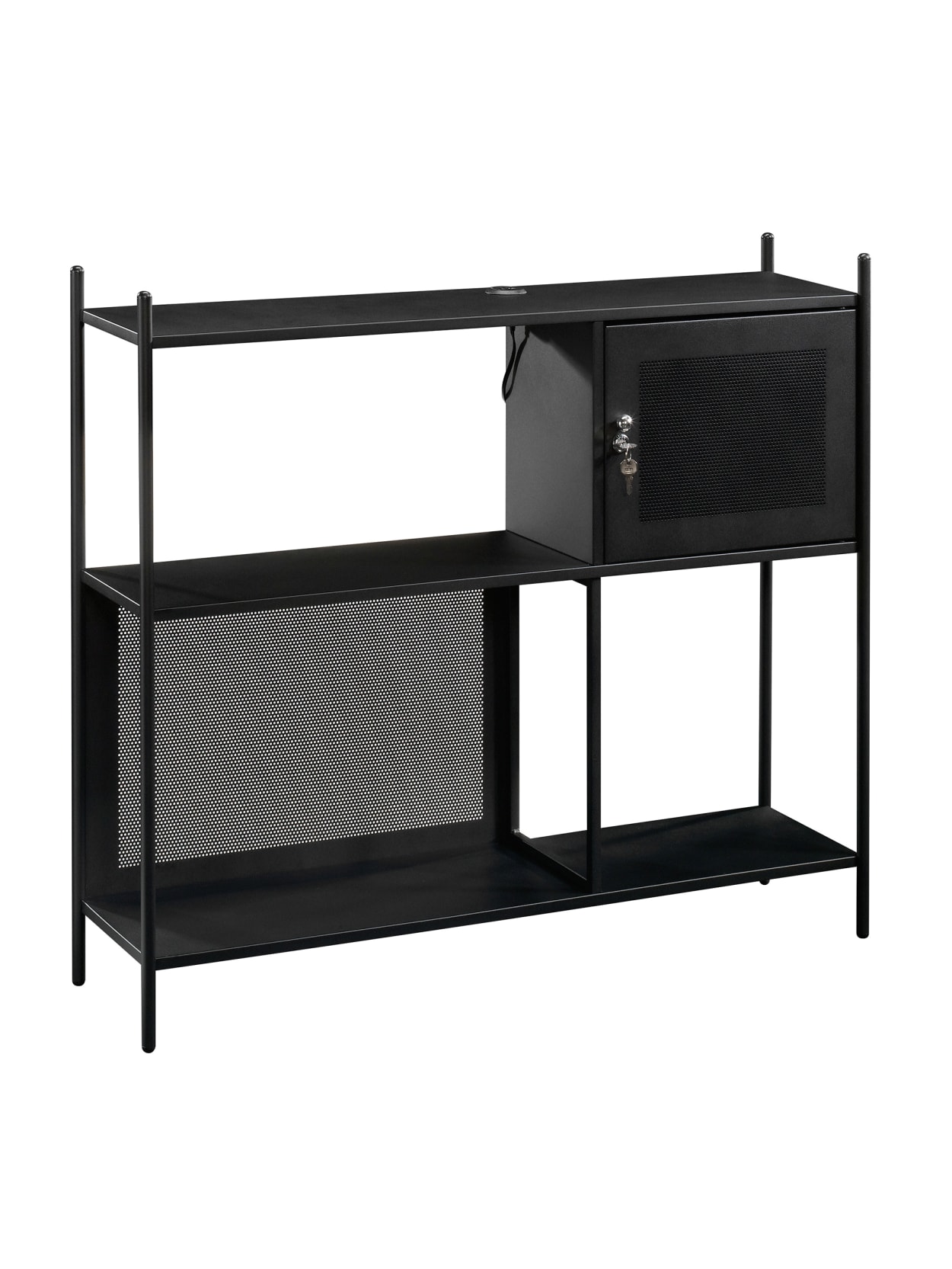 Sauder Boulevard Caf Storage Cabinet With Usb Ports 3 Fixed Shelves Black Office Depot