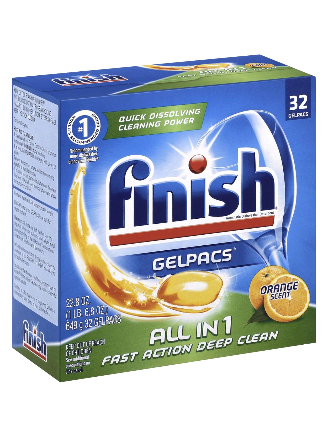 Finish Dishwasher Gel Packs Gel 1 3 Fl Oz 0 Quart Orange Scent 32 Box 256 Carton Orange Office Depot